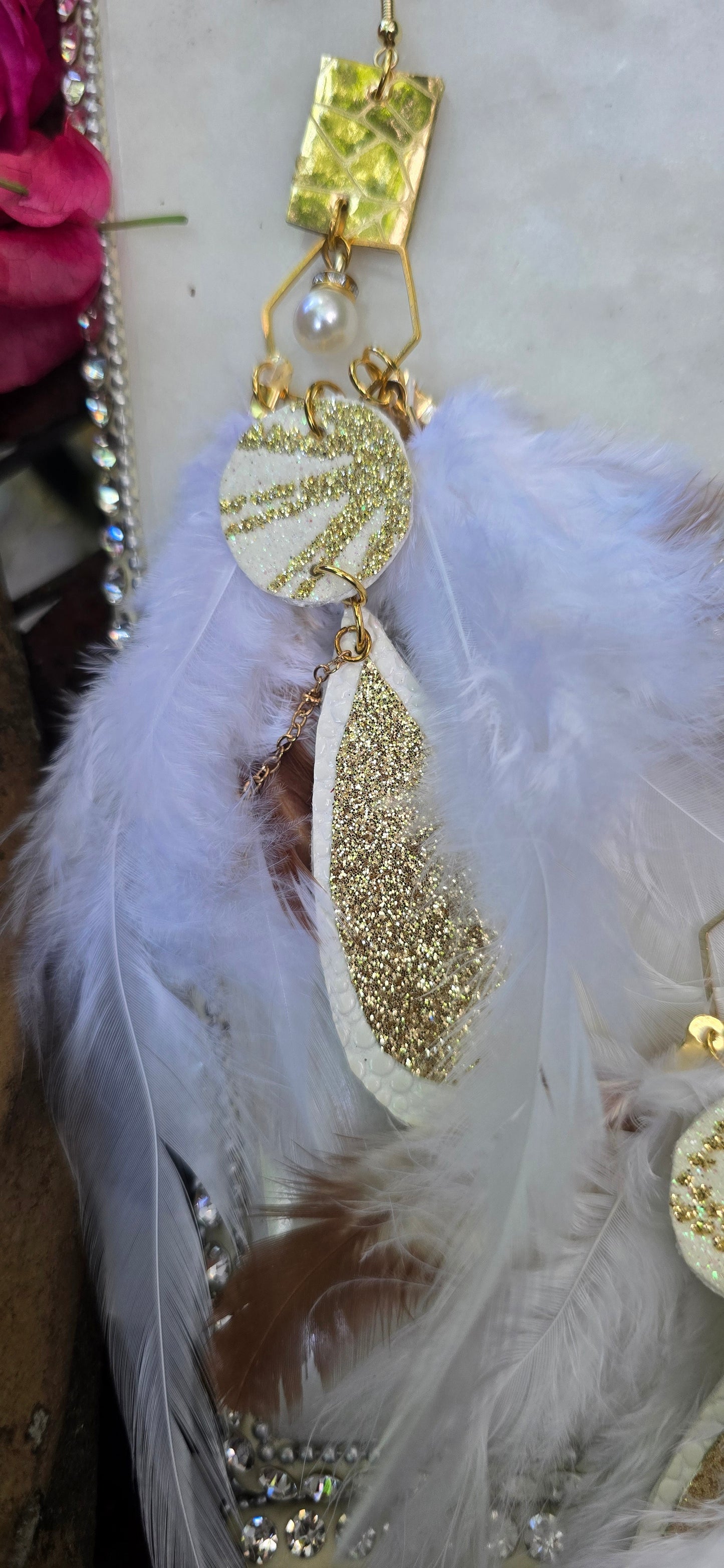 Alecia - White Feather Earrings