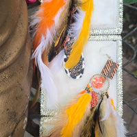 Kimberly - Orange Animal Print Feather Earrings
