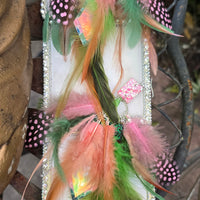 Yienie - Pink Green Feather Earrings