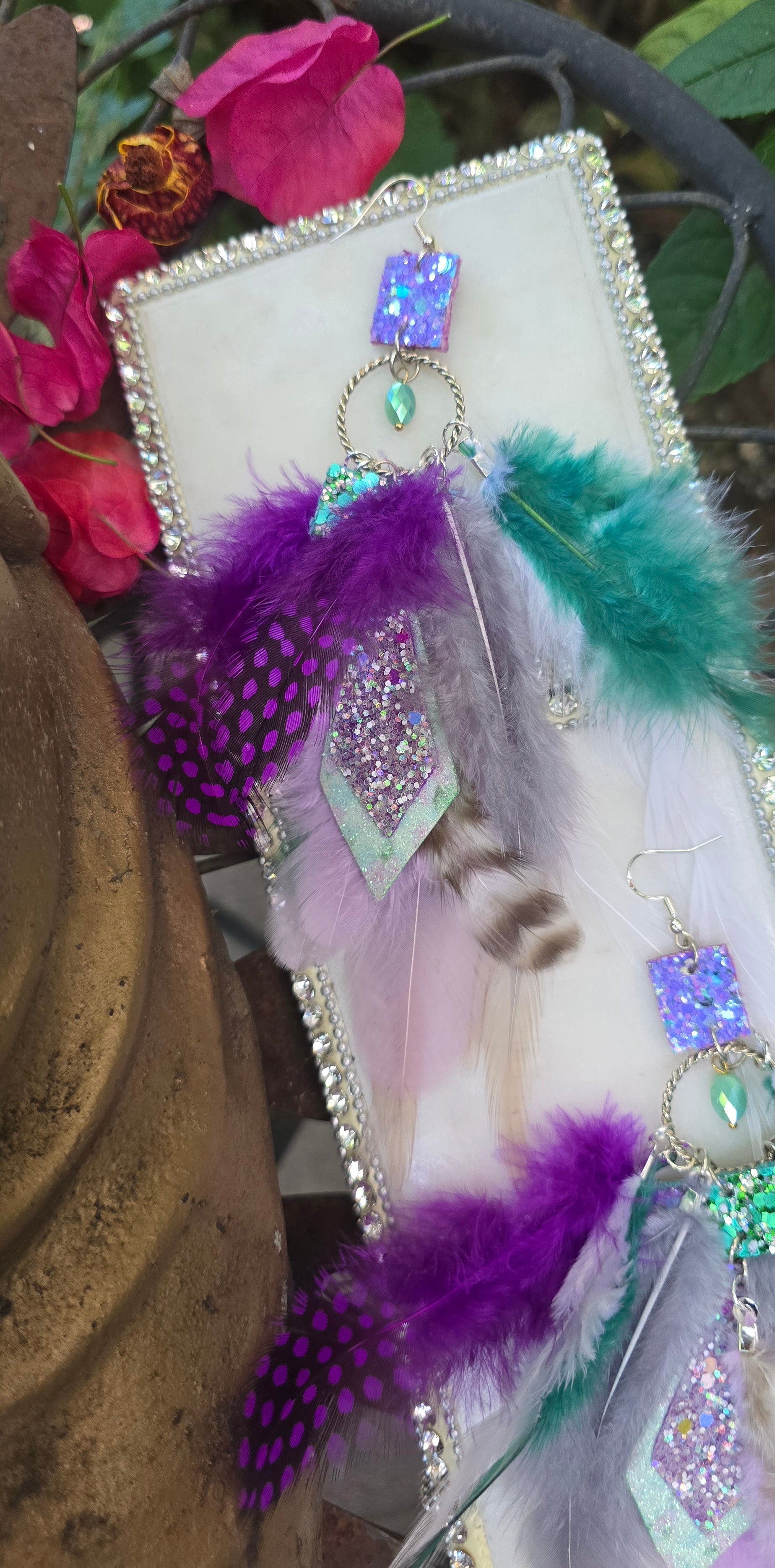 Gemma - Purple Green Feather Earrings