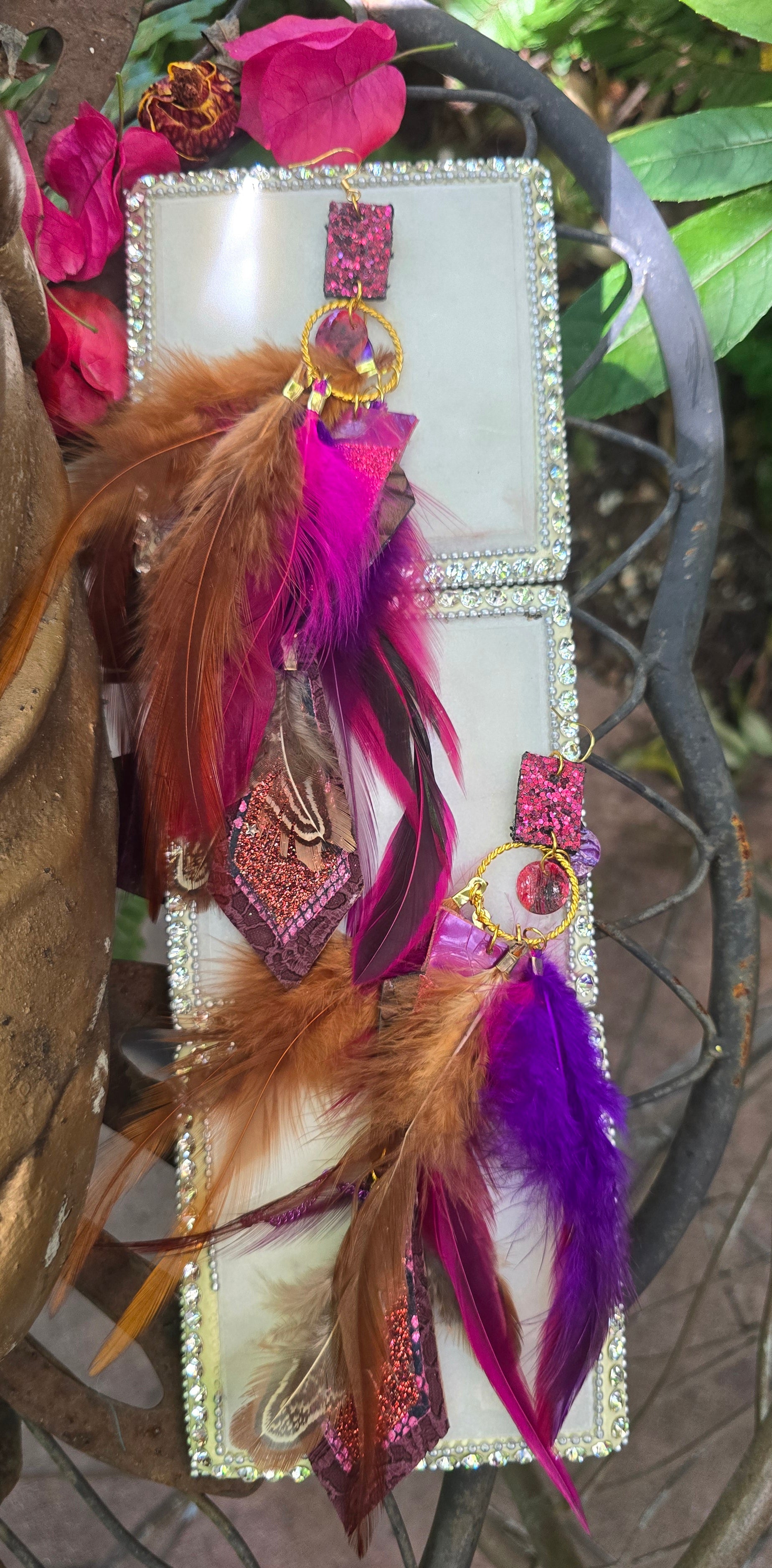 Bonnie - Pink Brown Feather Earrings