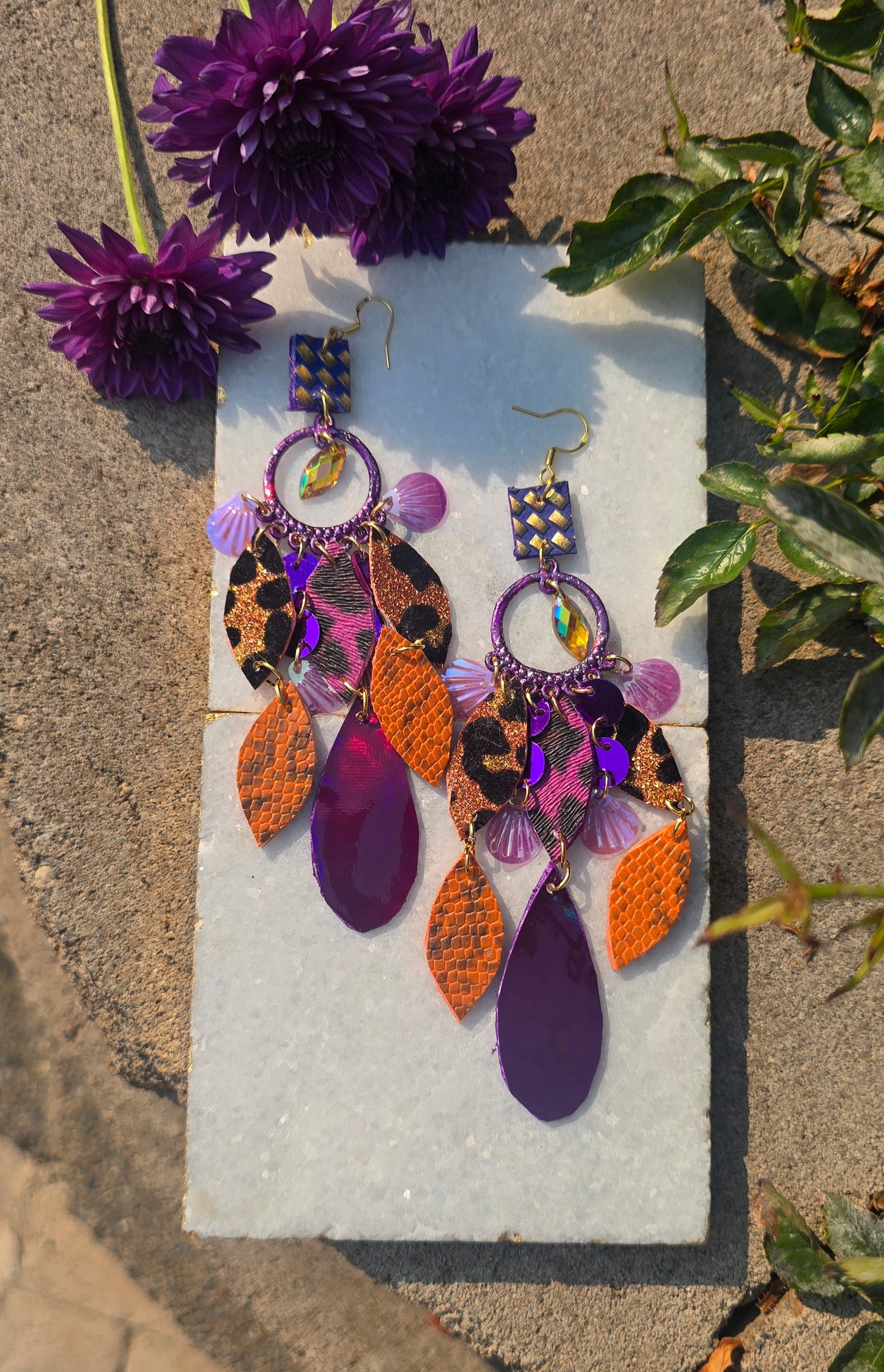 Jonsey - Purple Animsl Print Dangle Earrings