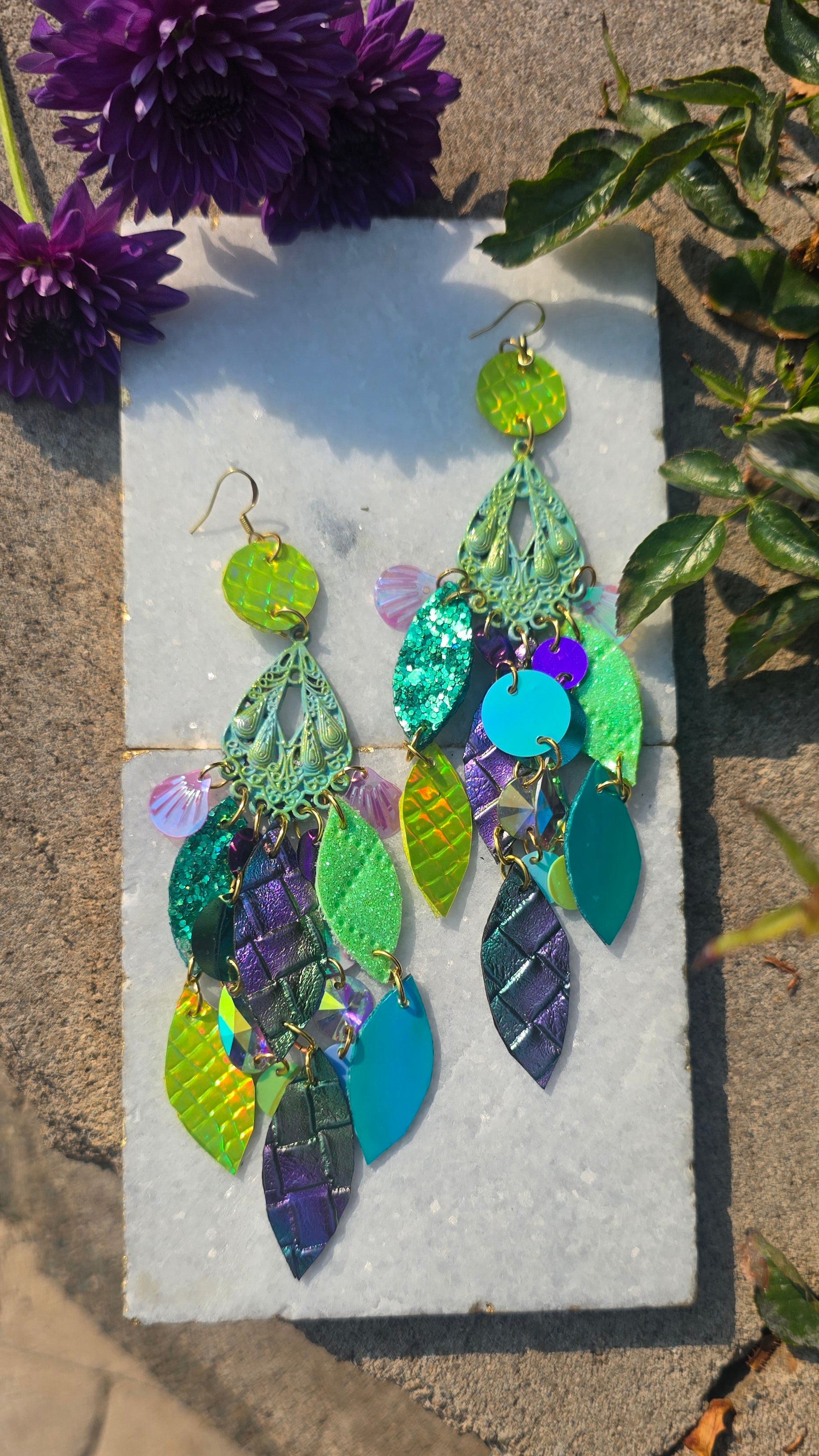 Angelica - Green Iridescent Chandelier Earrings