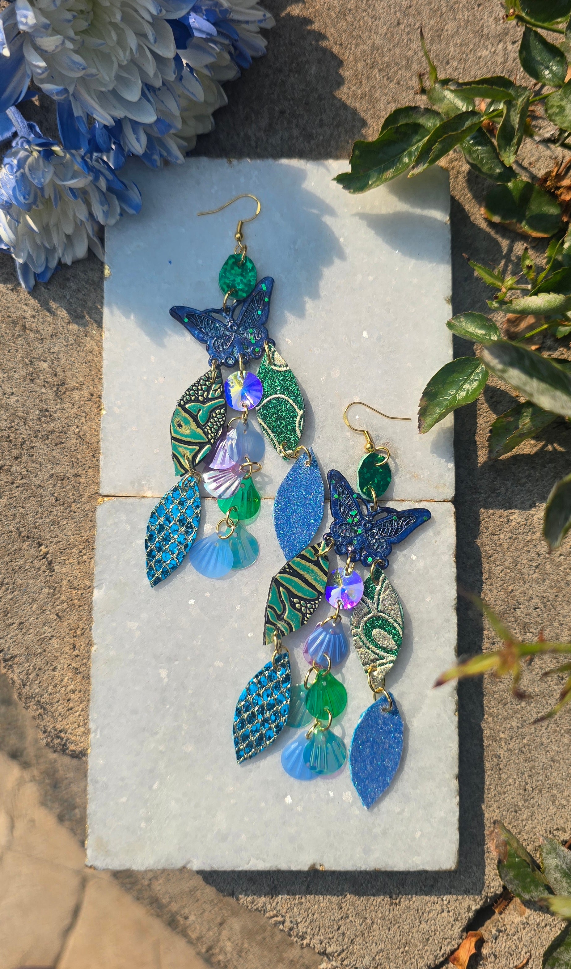 Diane - Blue Butterfly Sparkly Earrings