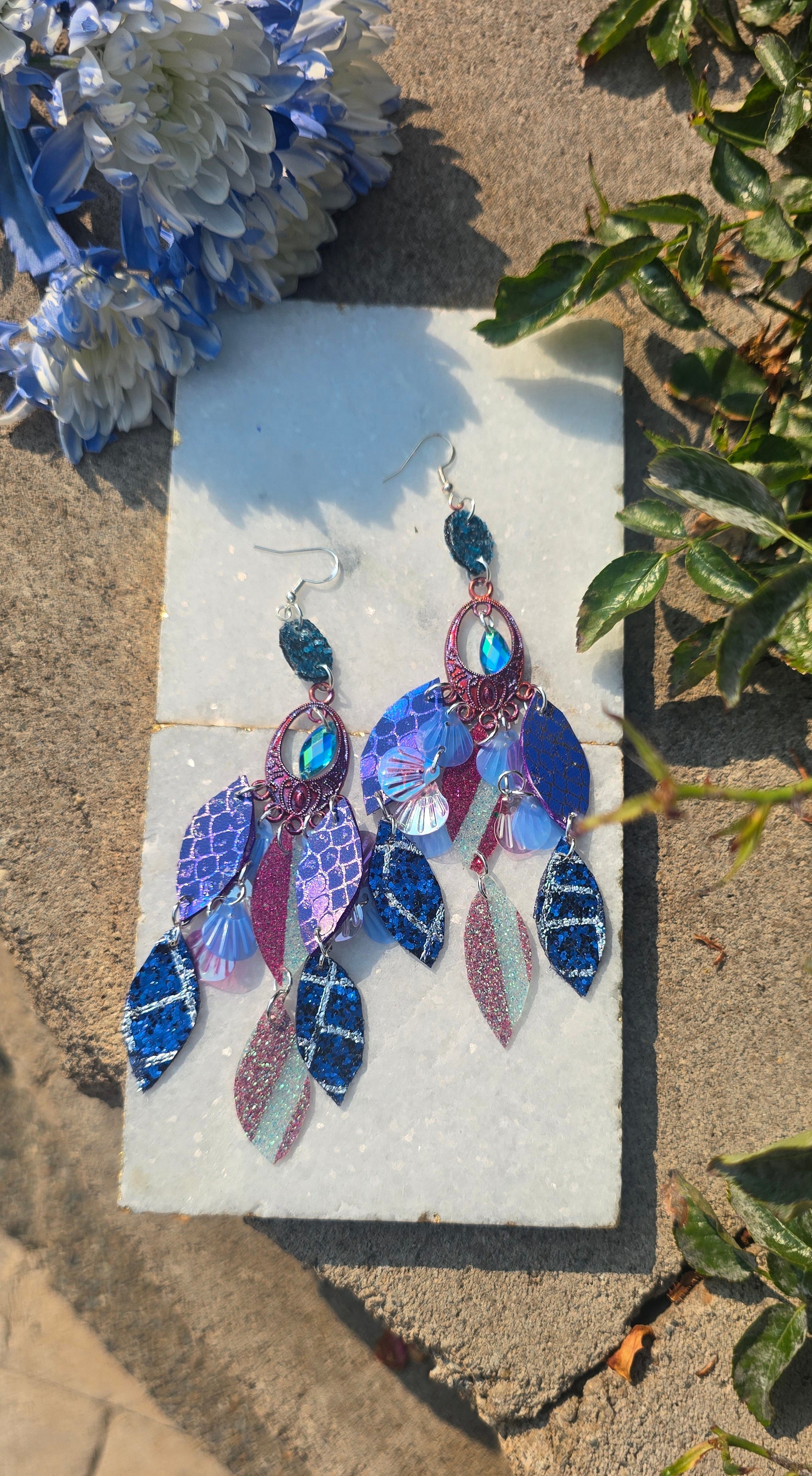 Diane - Blue Chandelier Dangle Earrings