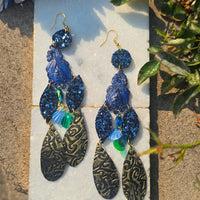 Stella - Deep Blue Glittery Dangle Earrings