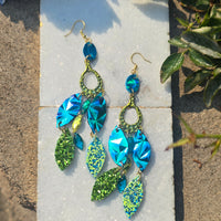 Matalena - Blue Green Glittery Dangle Earrings
