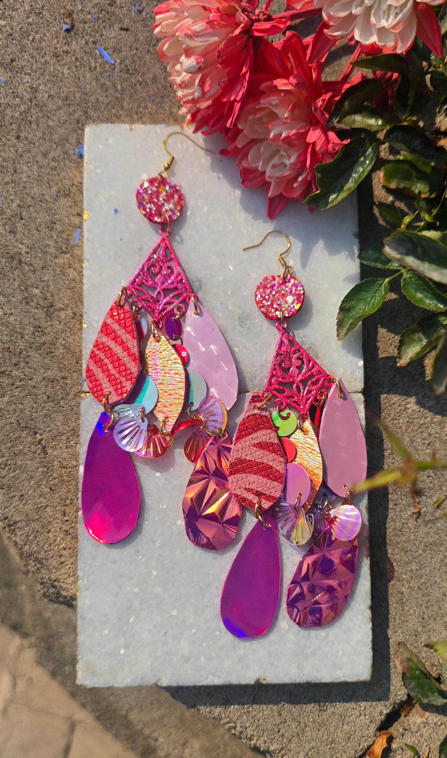 Heidi - Pink Chandelier Dangle Earrings