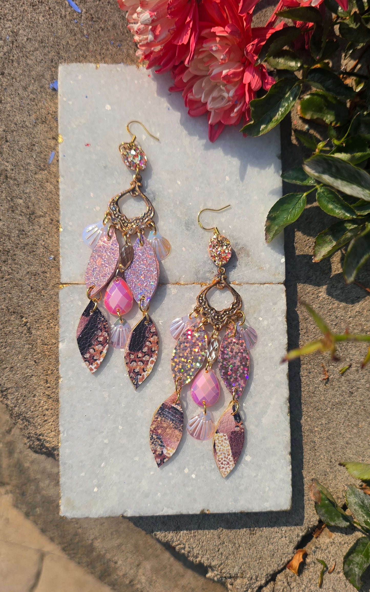 Lyza - Pink Iridescent Chandelier Earrings