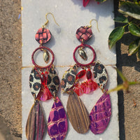 Patricia - Red Animal Print Dangle Earrings