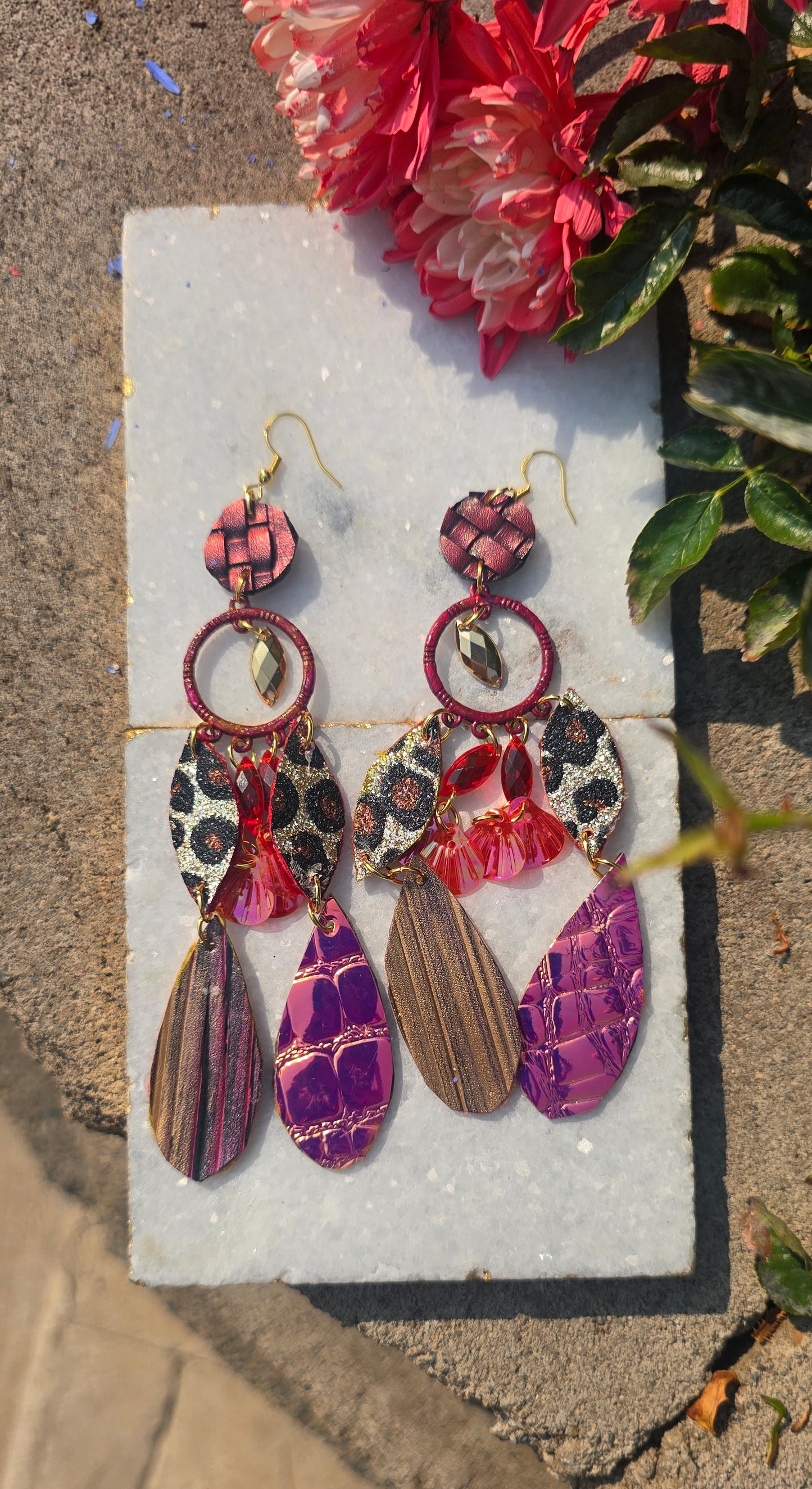 Patricia - Red Animal Print Dangle Earrings