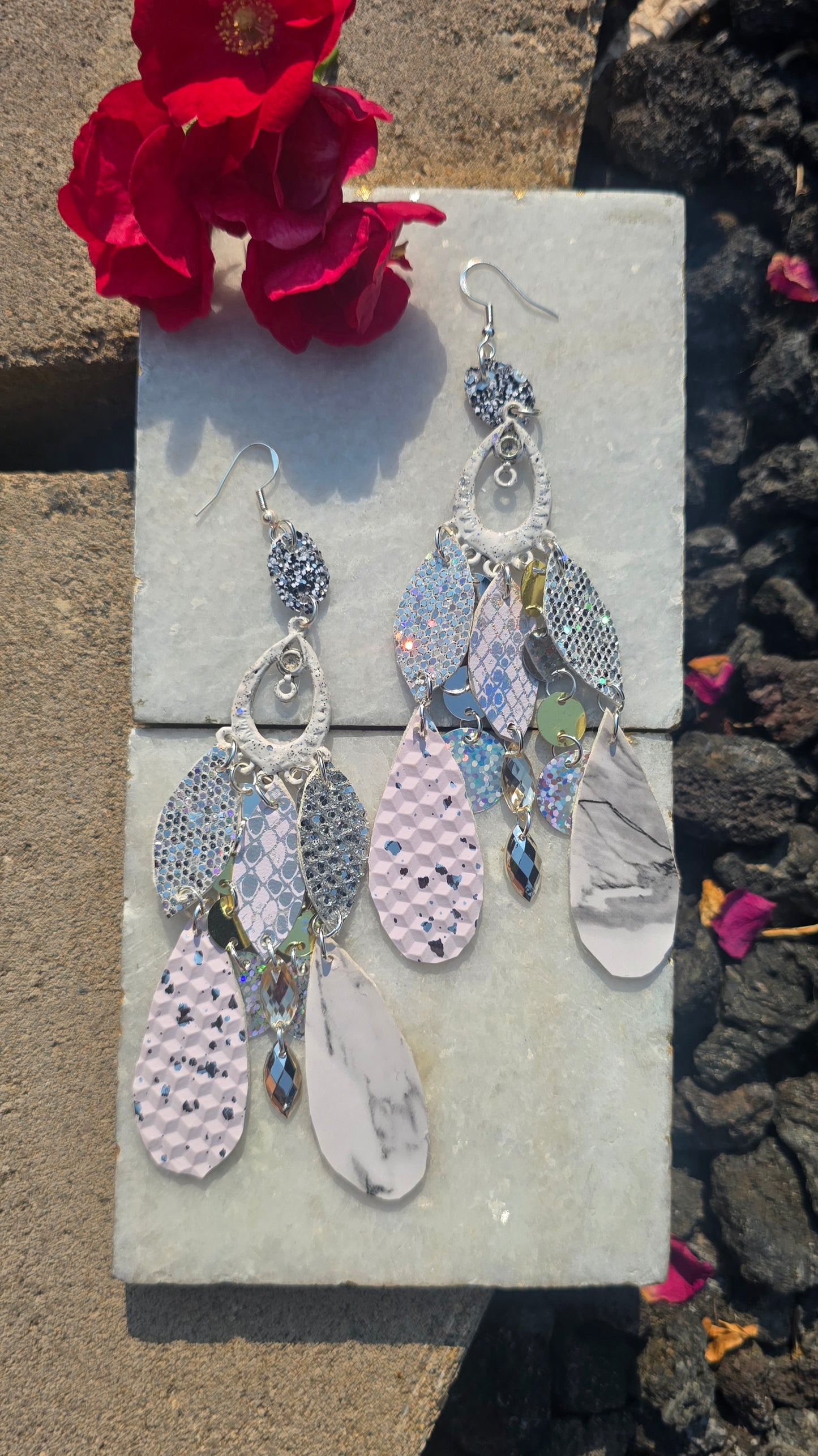 Annie - White Chandelier Dangle Earrings