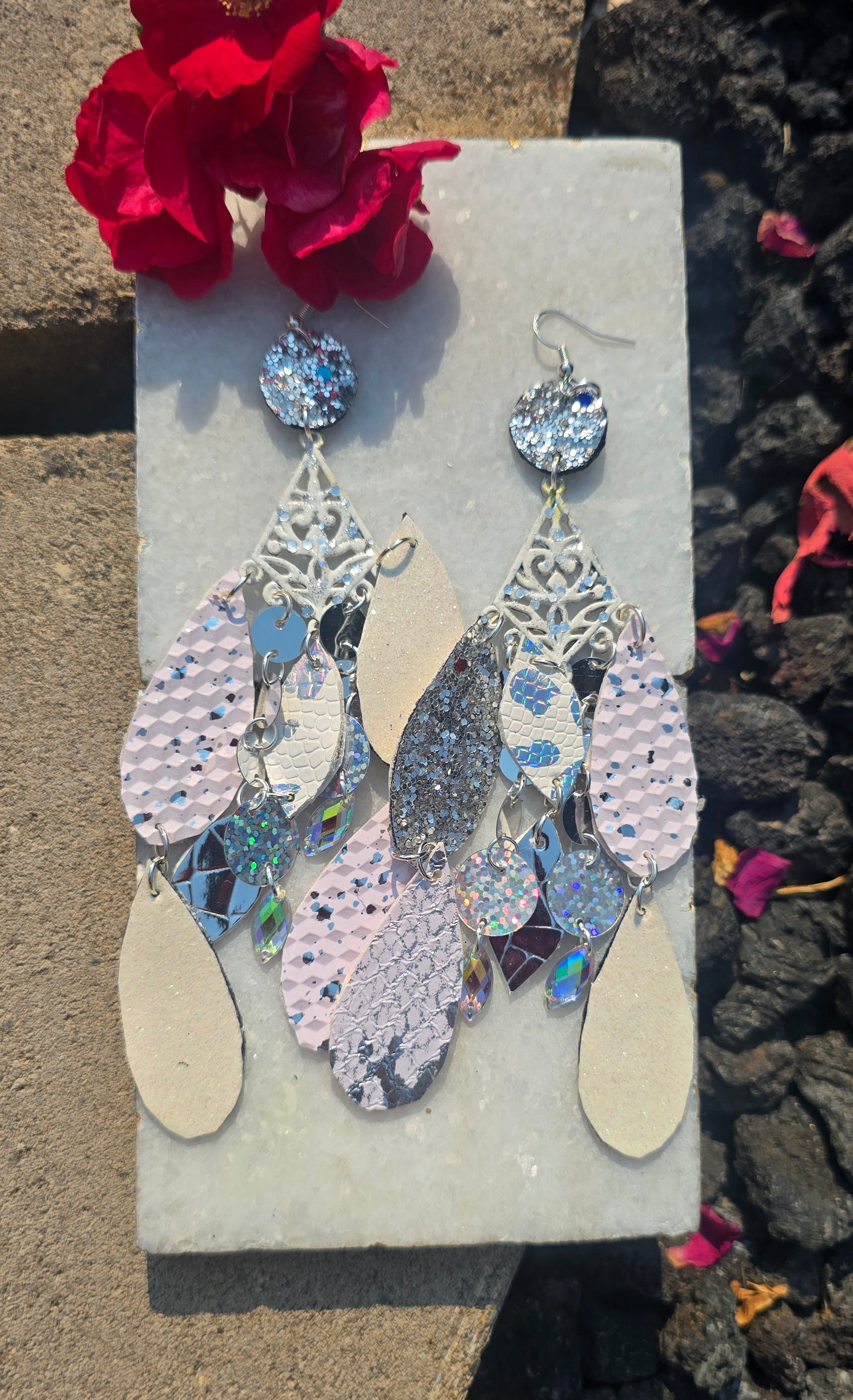 Shaundra - White Sparkly Chandelier Earrings