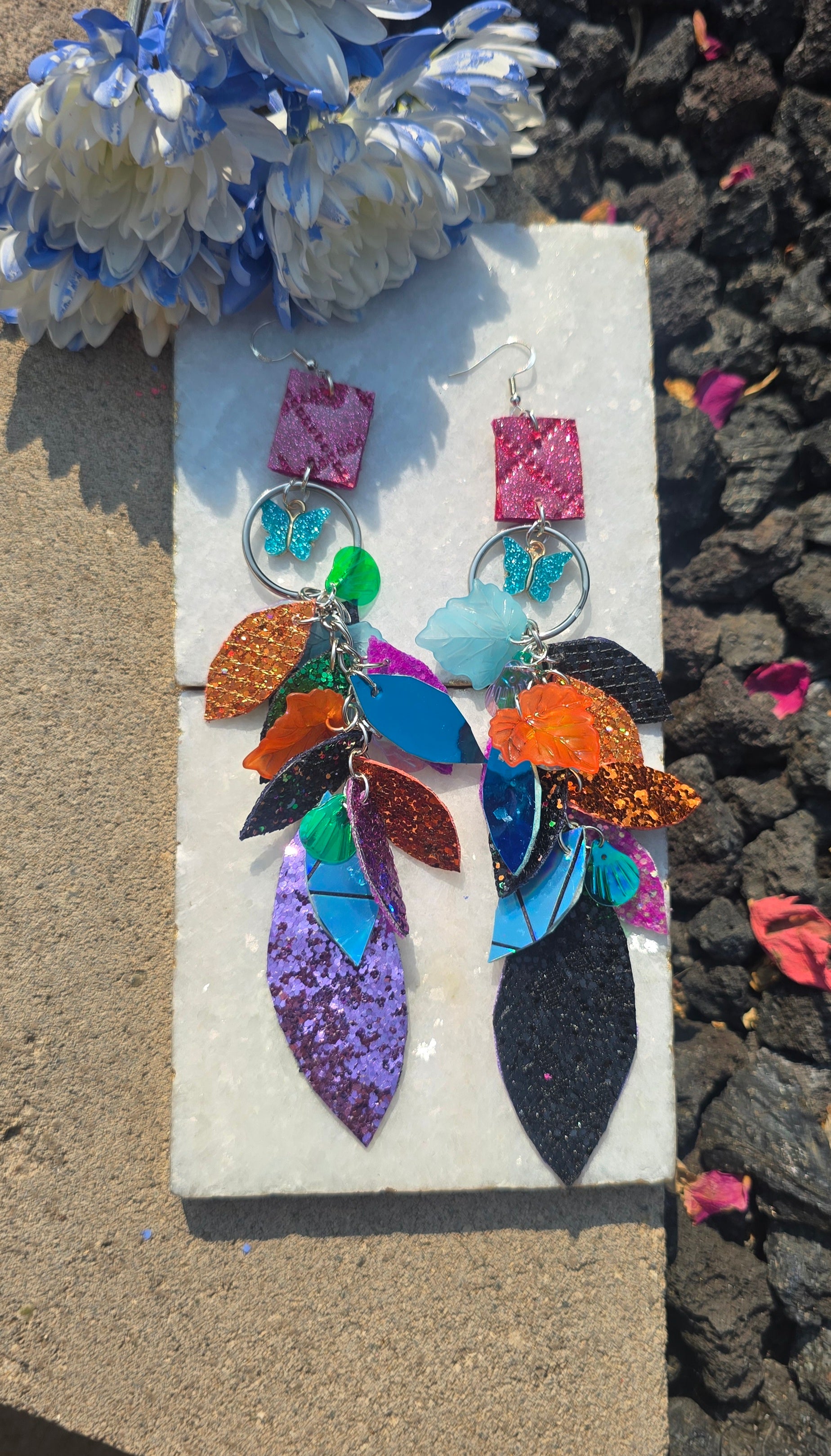 Vicky - Multicolored Purple Teardrop Long Dangle Earrings