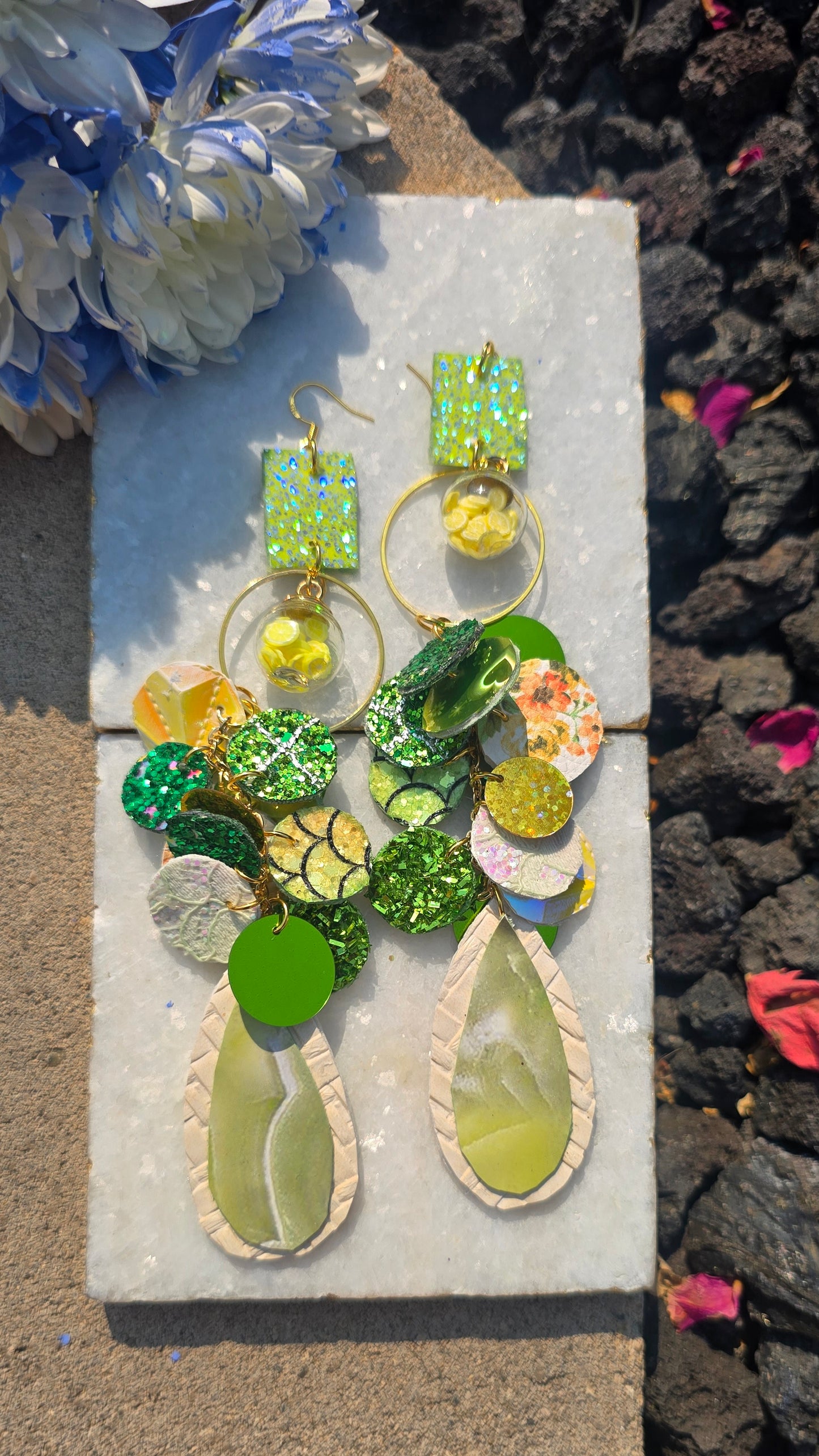 Karen - Green Yellow Dangle Earrings