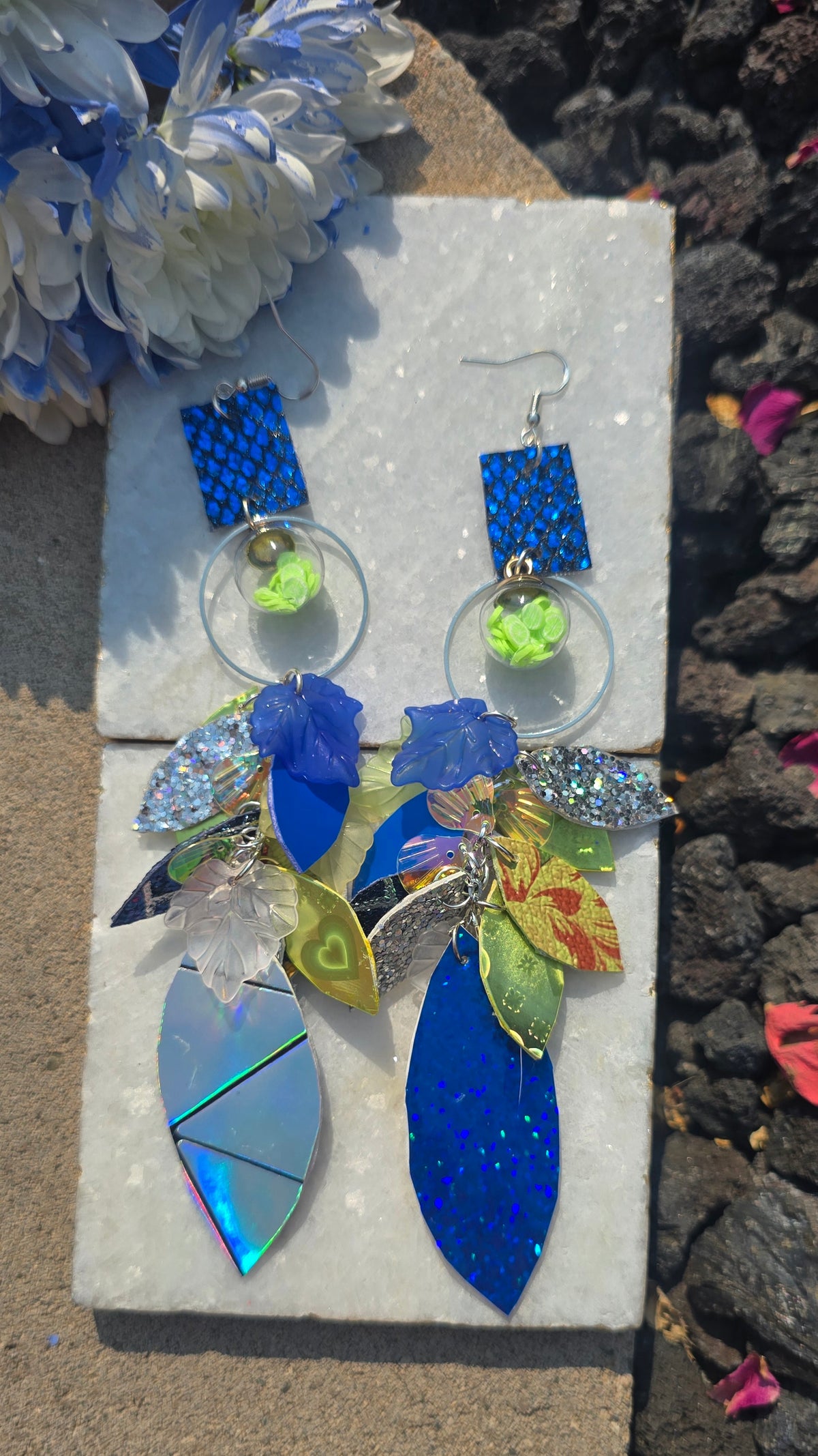 Molly - Blue Glittery Chandelier Earrings
