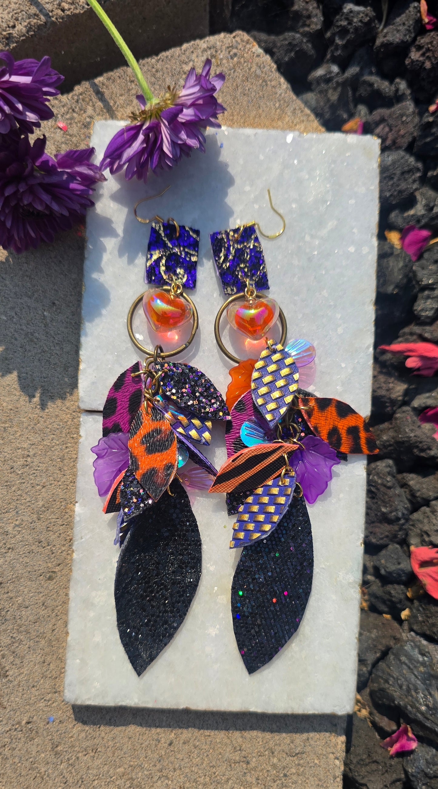 Raquel - Purple Orange Heart Dangle Earrings
