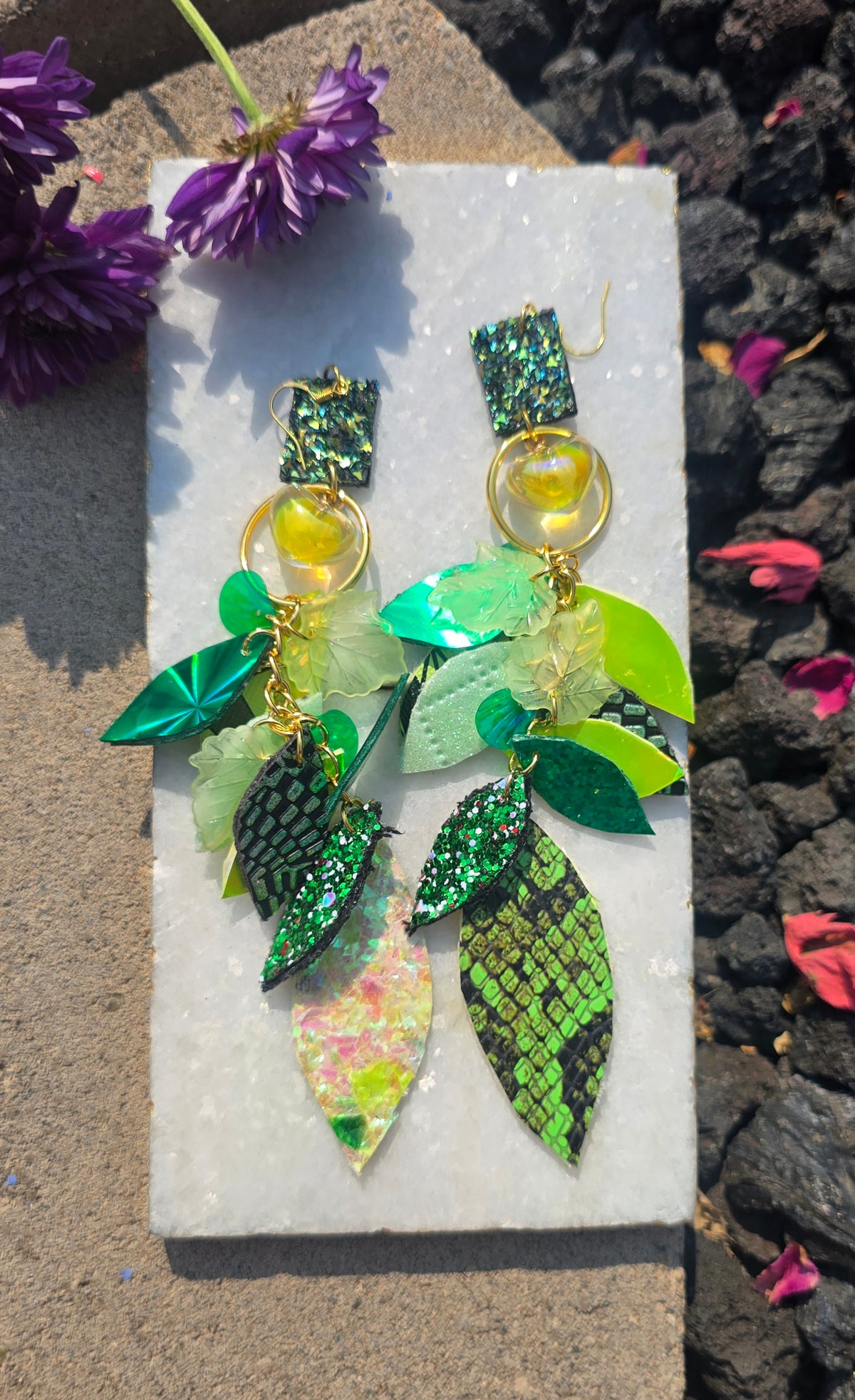 Sarina - Yellow Lemon Lime Teardrop Chandelier Dangle Earrings