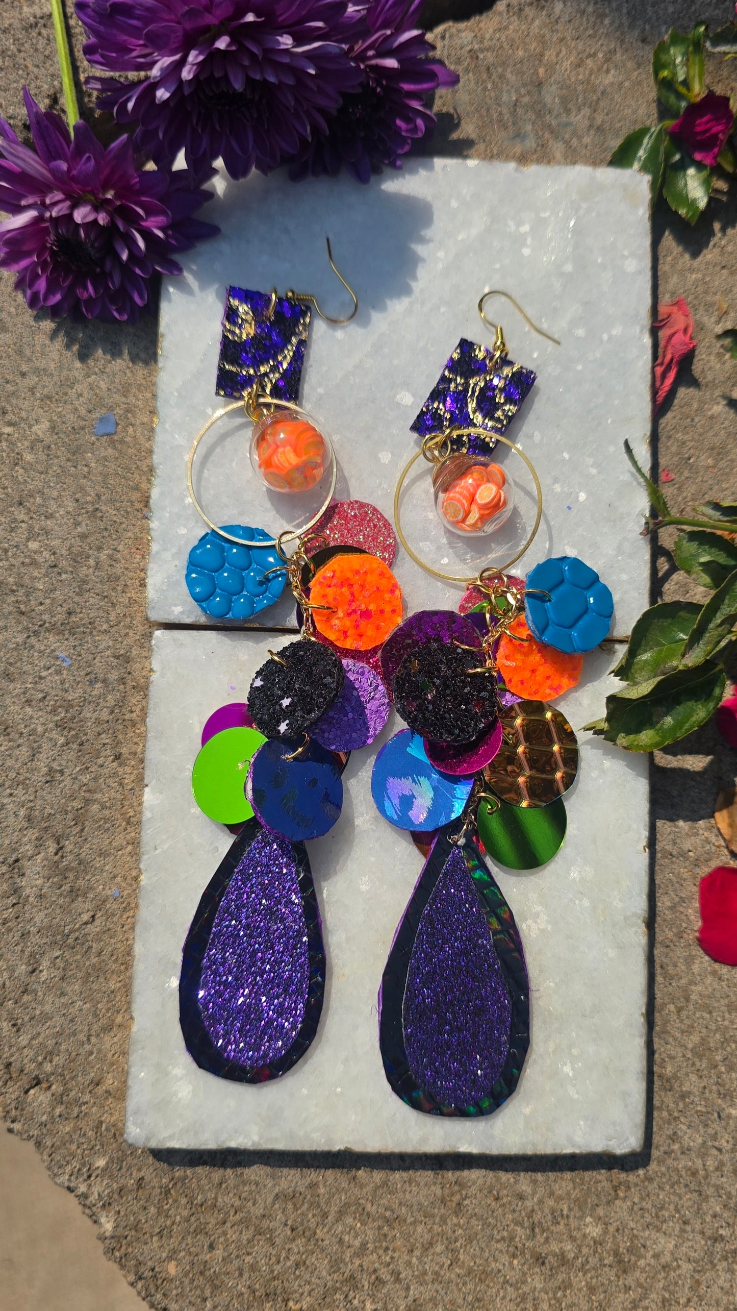 Linda - Multicolored Purple Chandelier Earrings