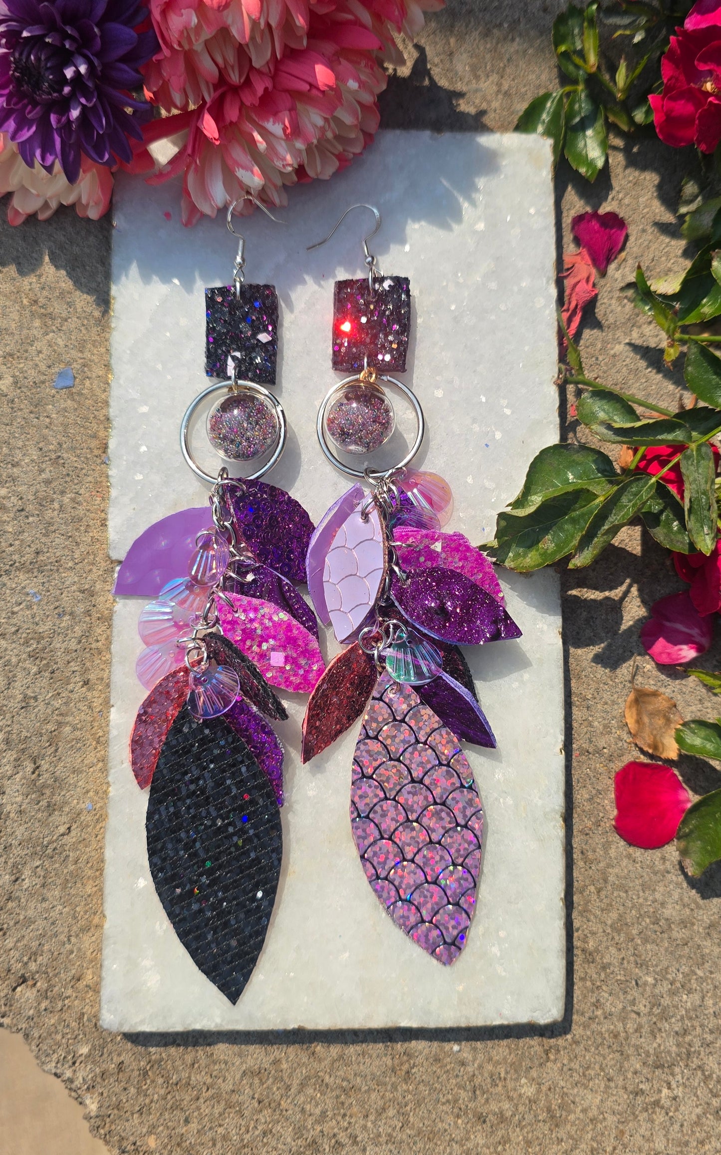 Tina - Purple Teardrop Chandelier Earrings