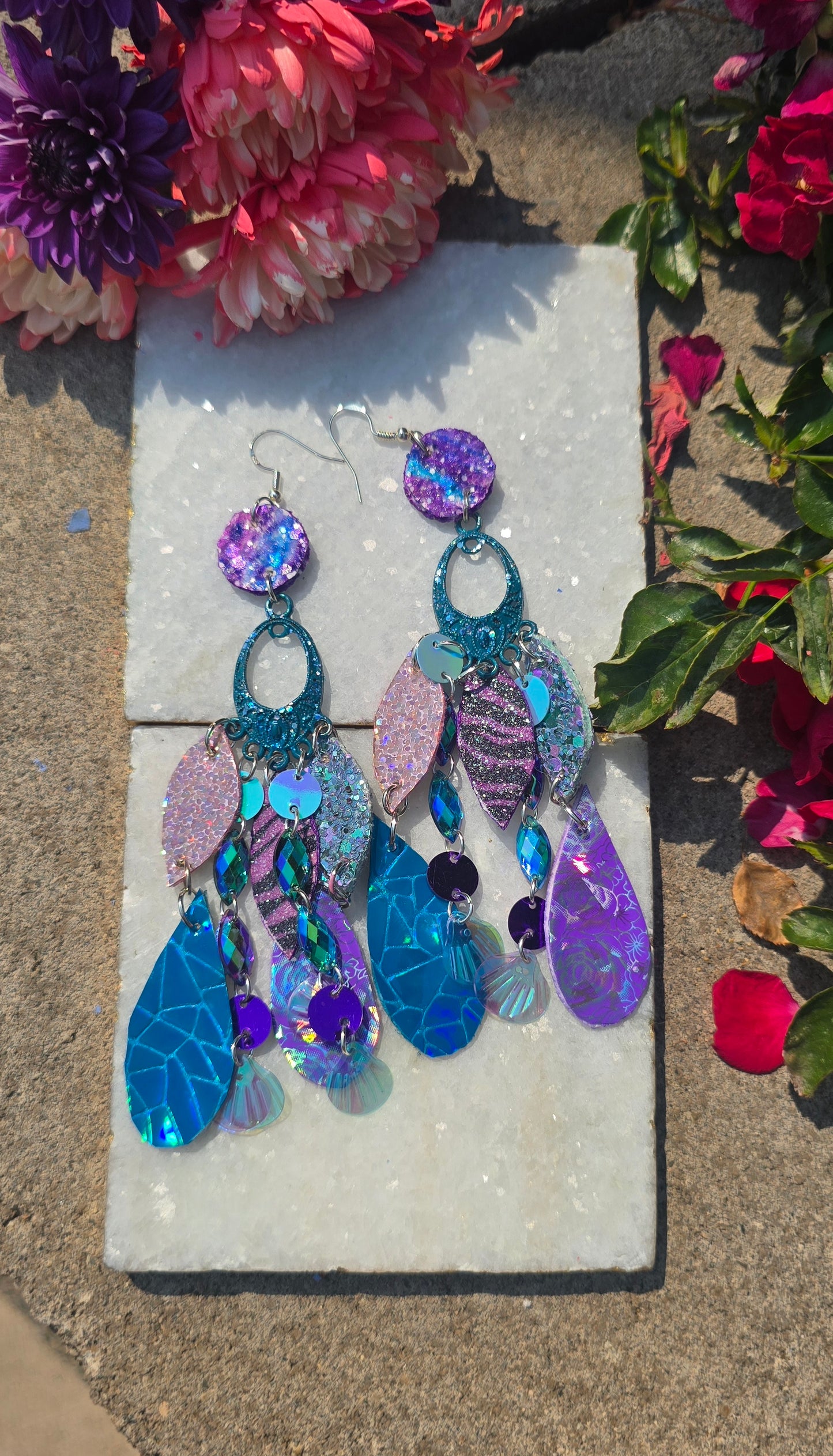Cheryl - Blue Iridescent Dangle Earrings