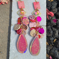 Erica - Pink Glittery Dangle Earrings