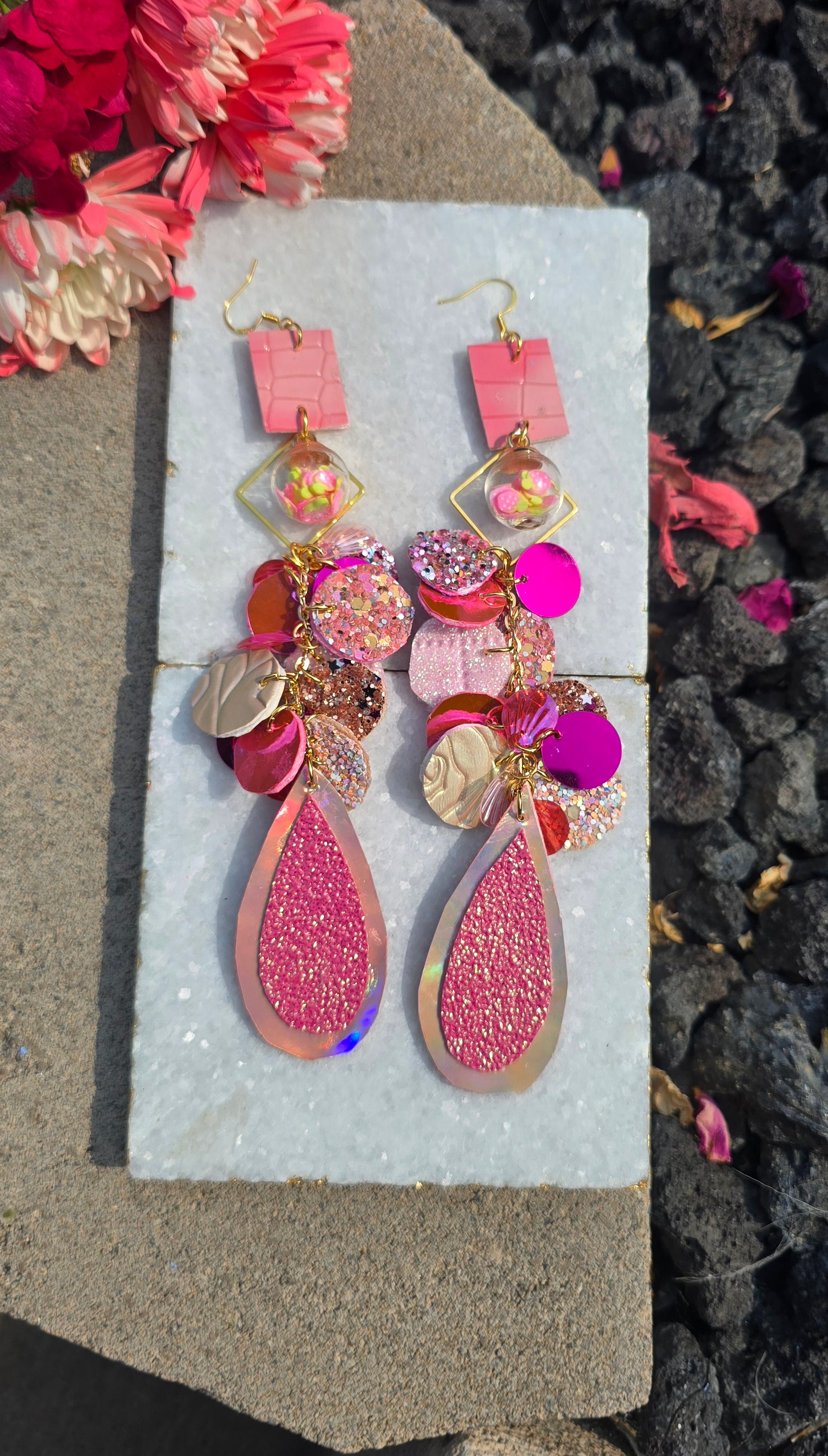 Erica - Pink Glittery Dangle Earrings