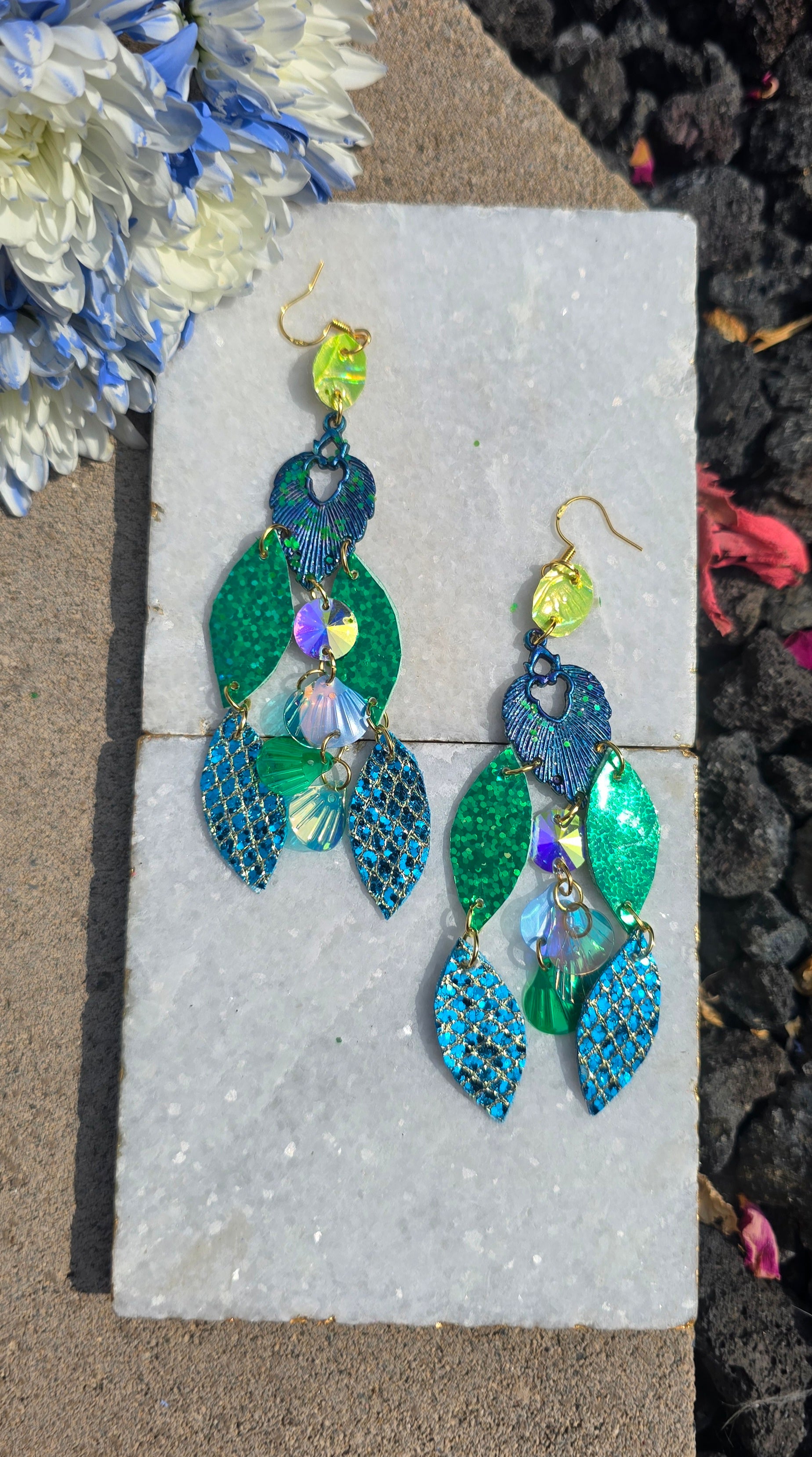 Valerie - Blue Green Sparkly Earrings
