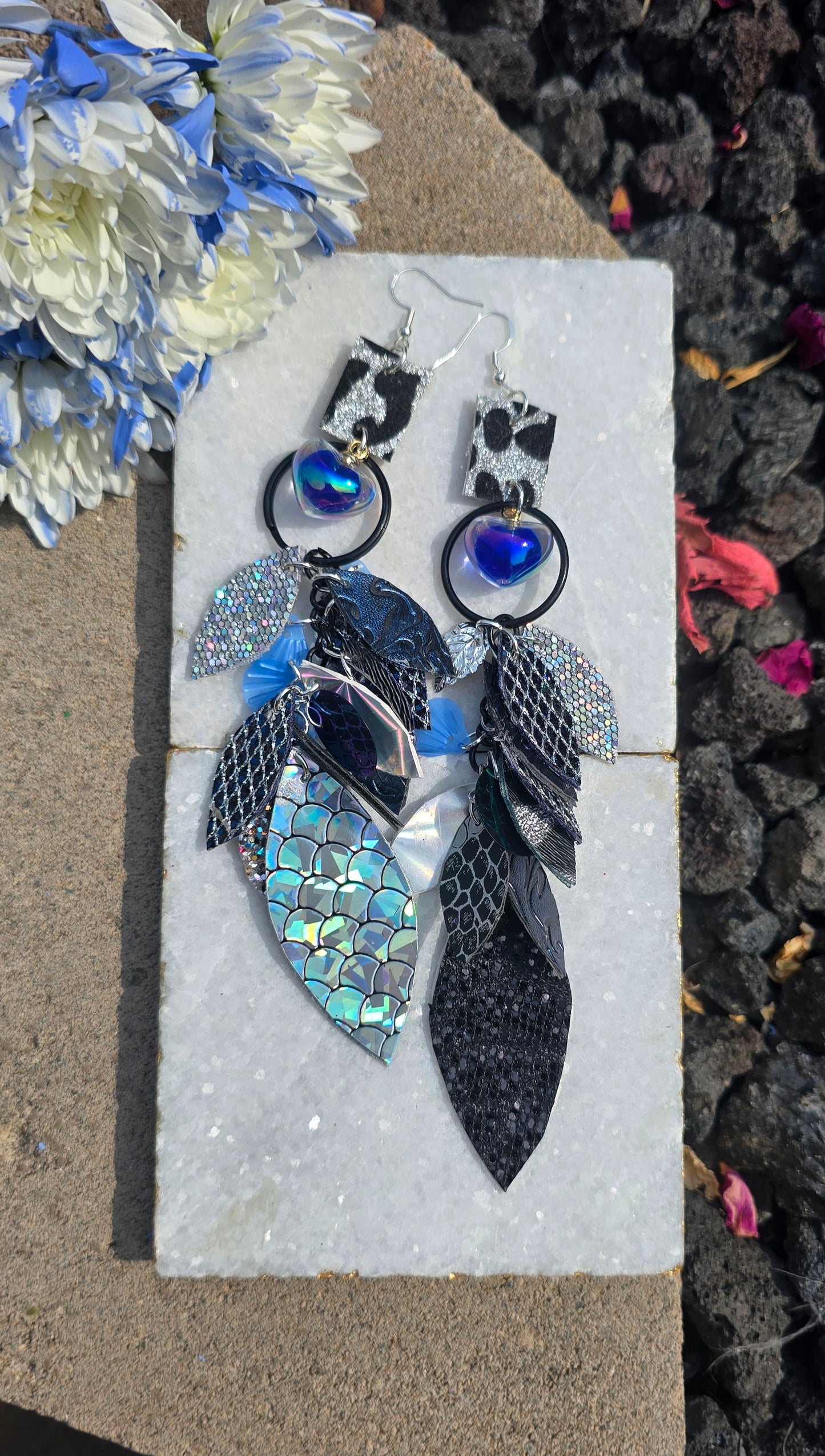 Angie - Blue Teardrop Chandelier Earrings
