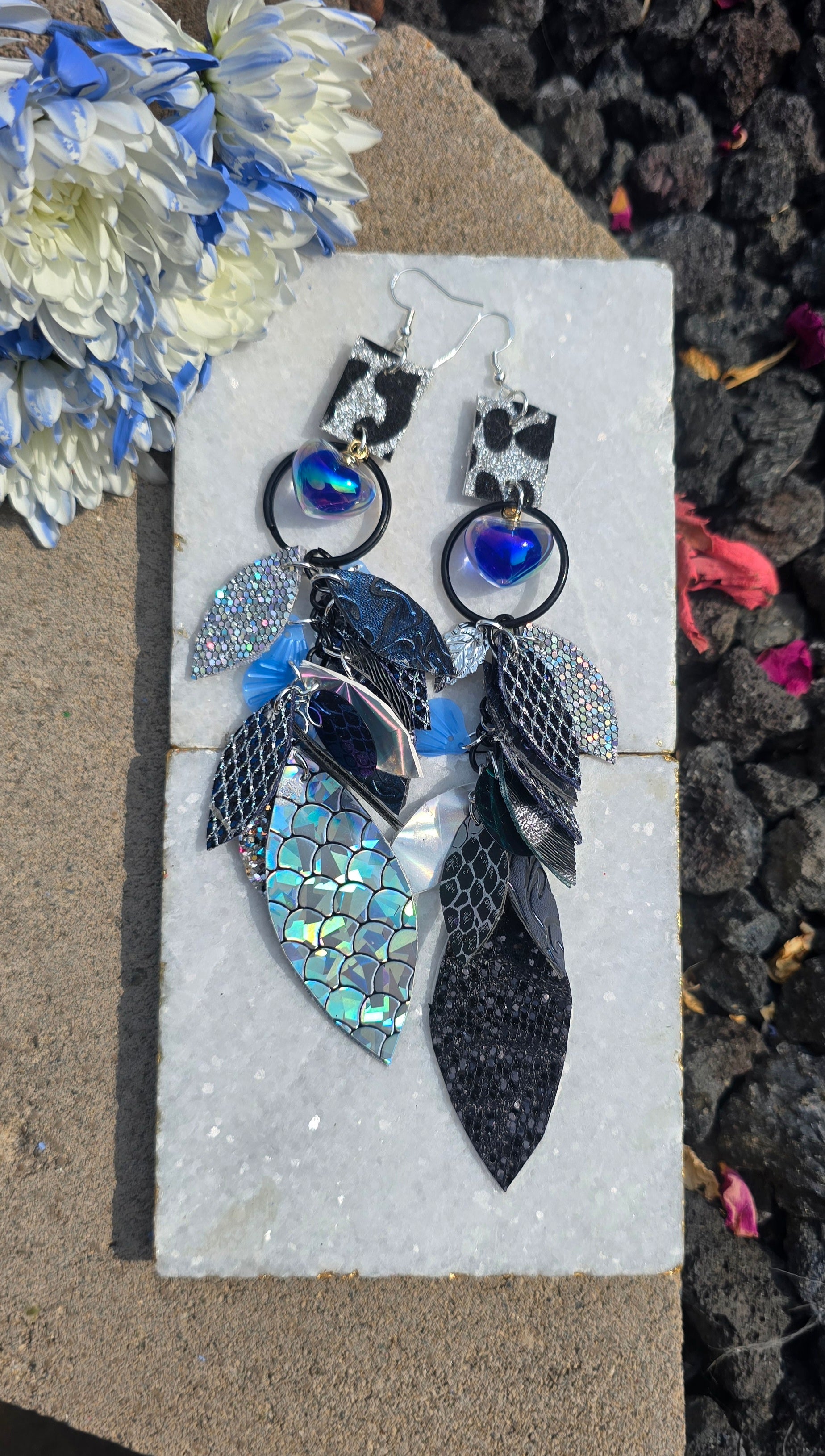 Angie - Blue Teardrop Chandelier Earrings