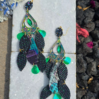 Justine - Black Green Chandelier Earrings