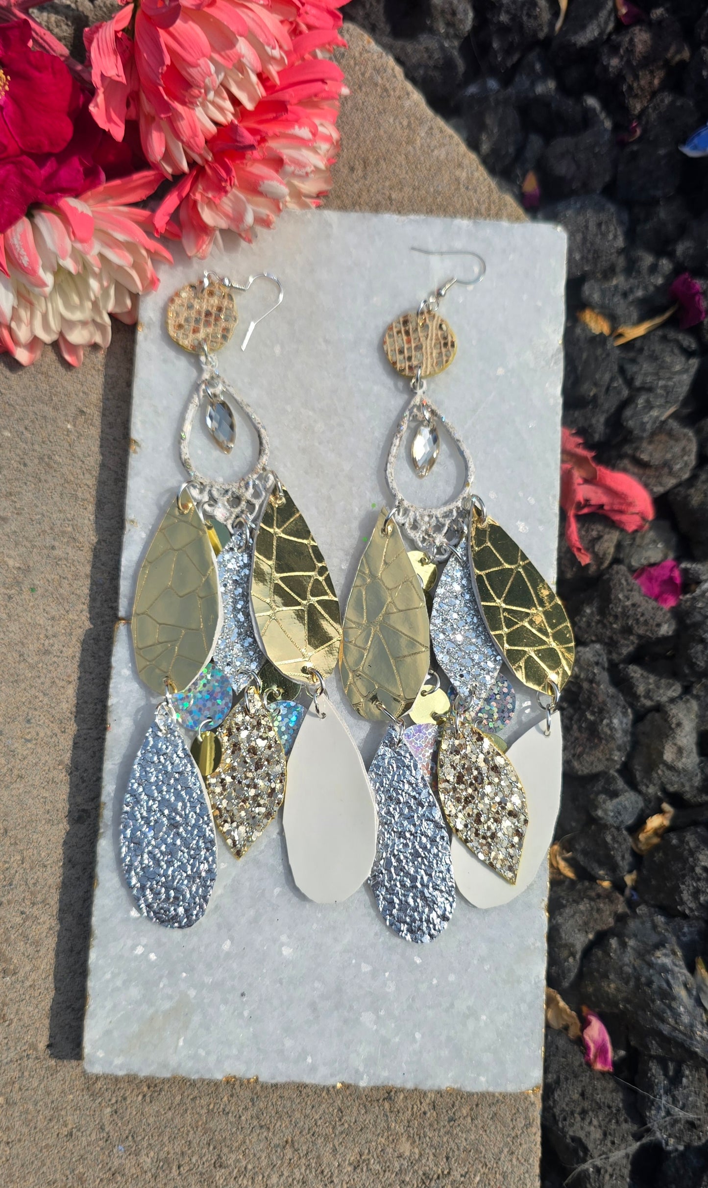 Morgan - White Sparkly Chandelier Earrings