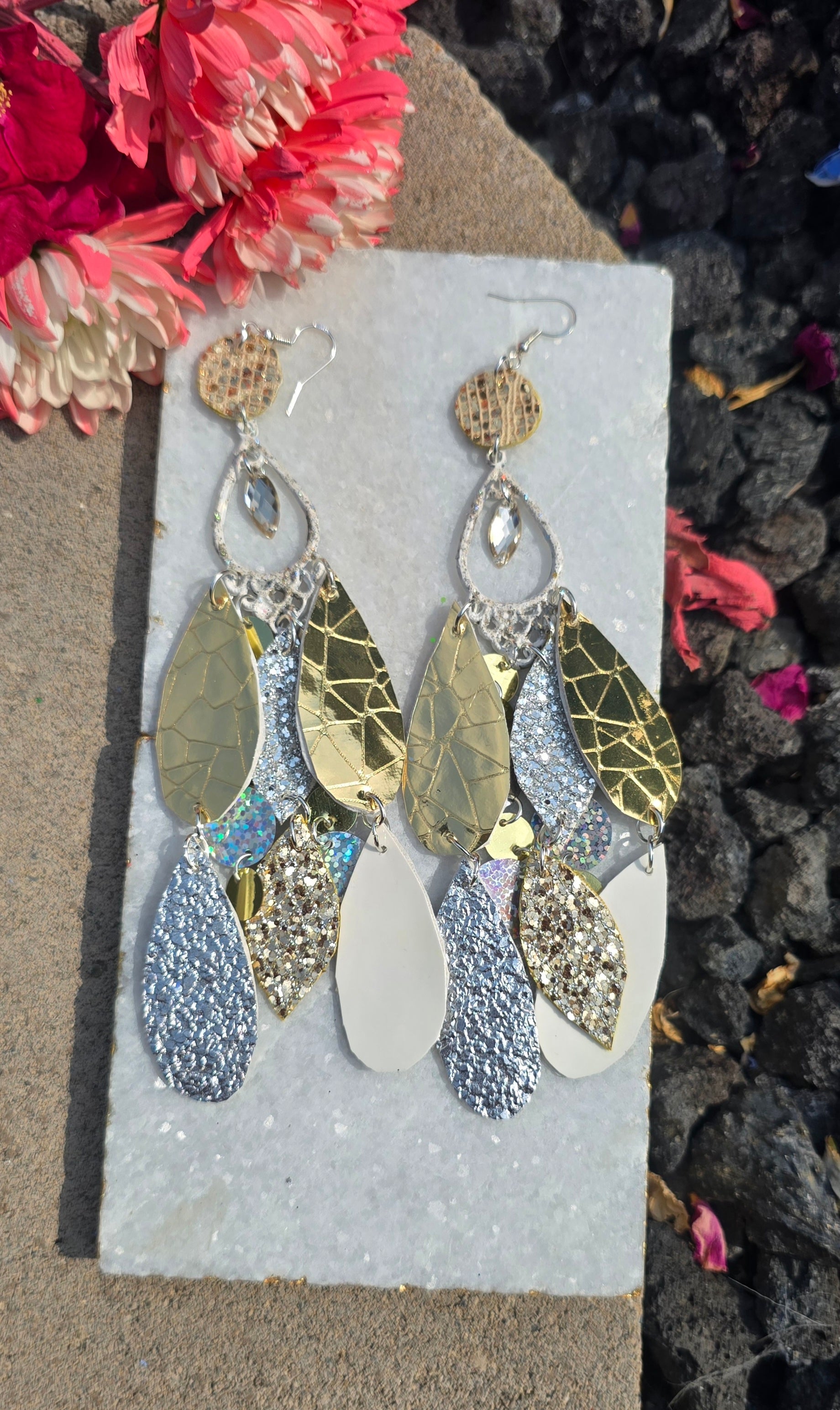 Morgan - White Sparkly Chandelier Earrings