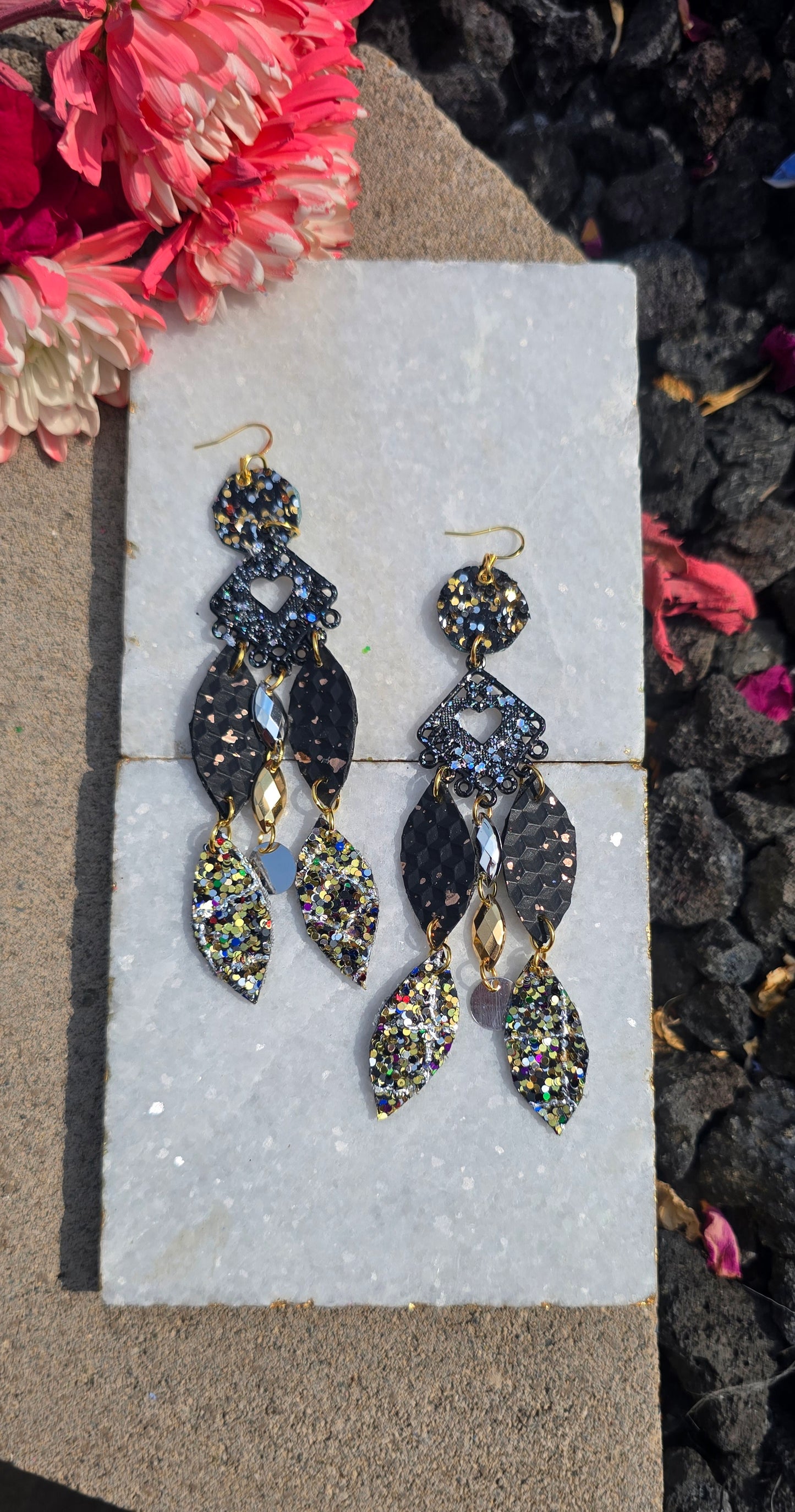 Zoe - Black Sparkly Dangle Earrings