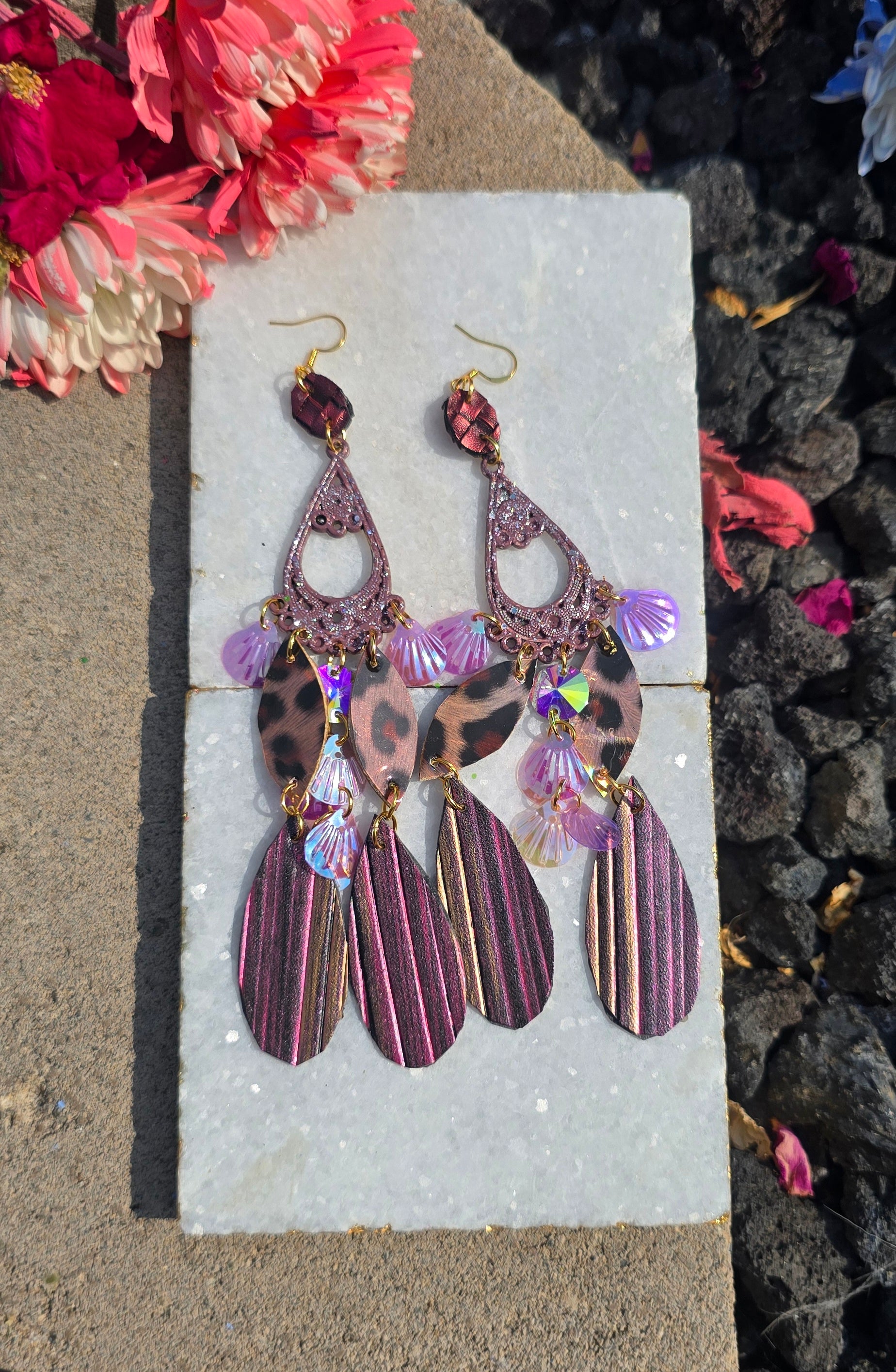 Iris - Brown Animal Print Dangle Earrings