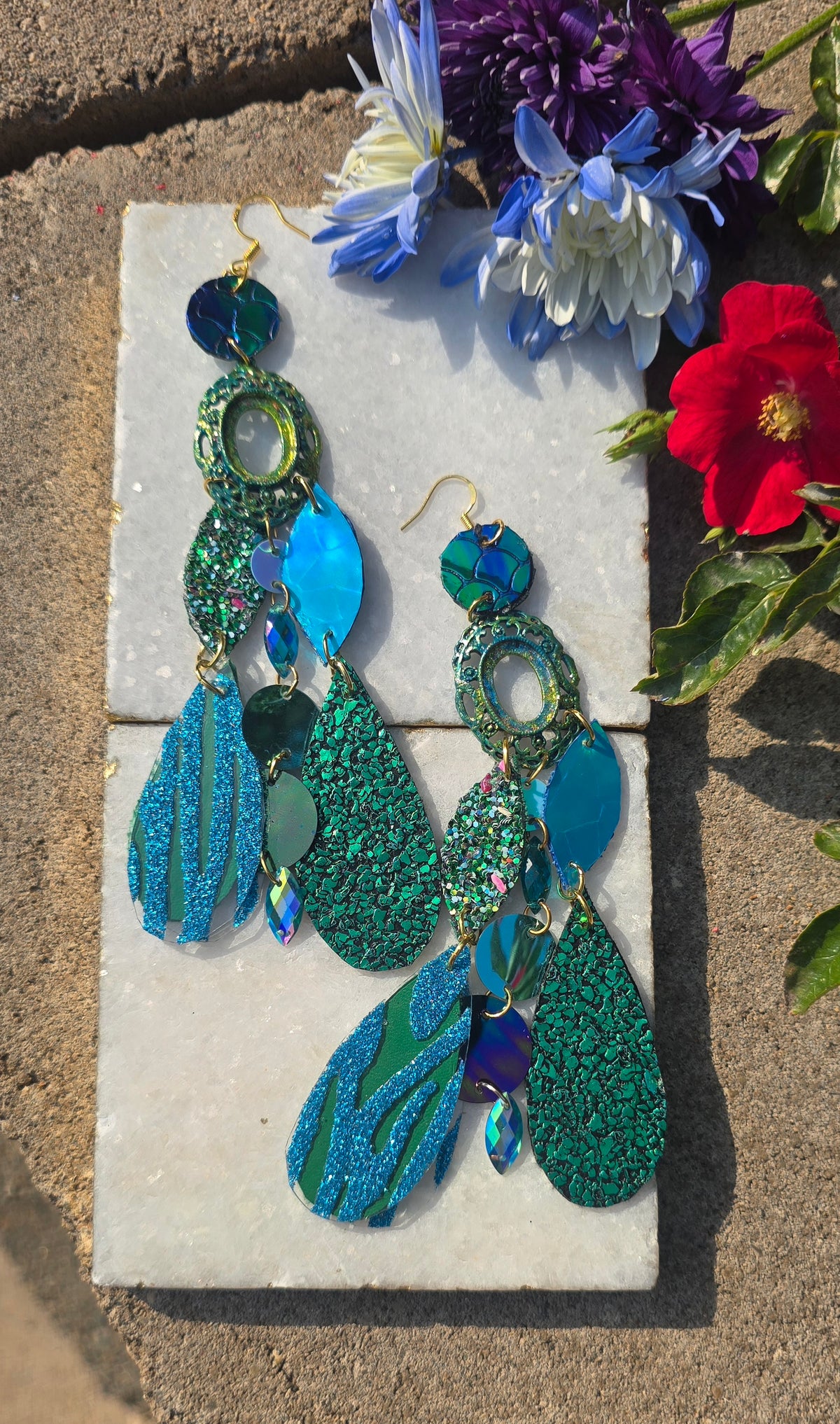 Susan - Blue Green Dangle Earrings