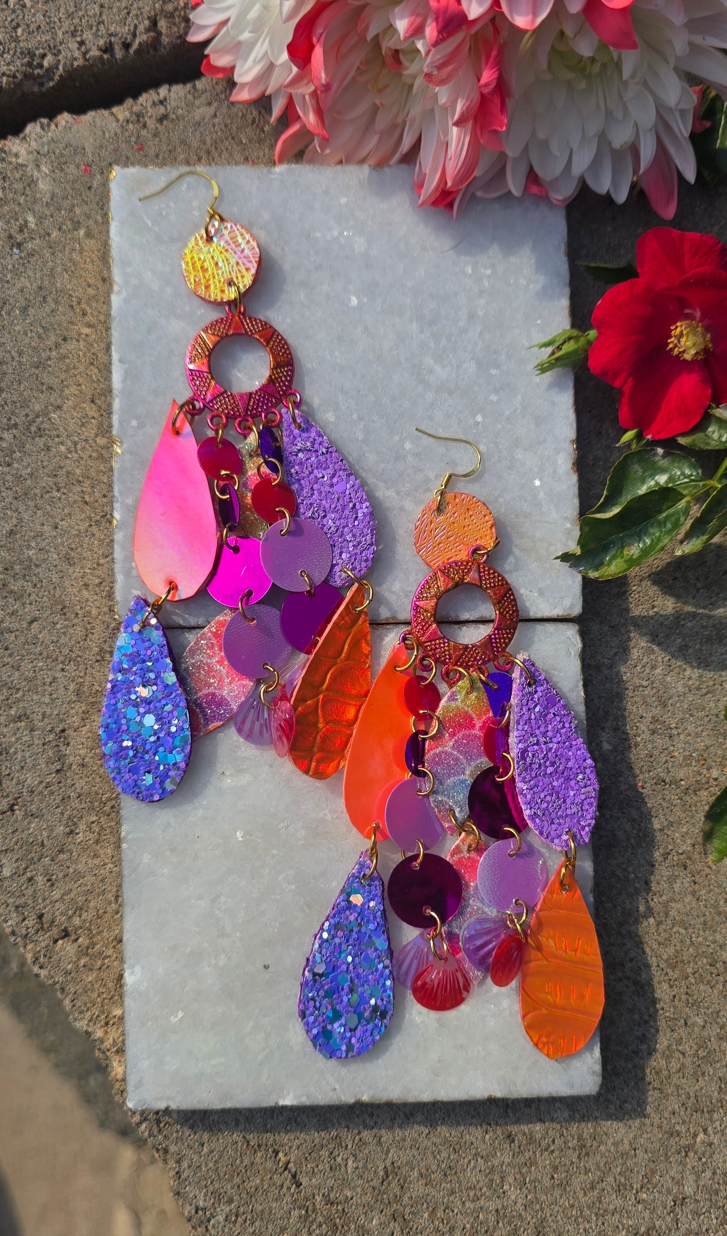 Jeanette - Pink Multicolored Chandelier Earrings