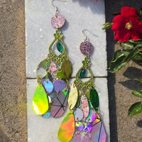 Krista - Green Pink Iridescent Dangle Earrings
