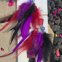 Kayla - Red Purple Feather Earrings