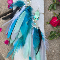 Michelle - Blue Mint Feather Earrings
