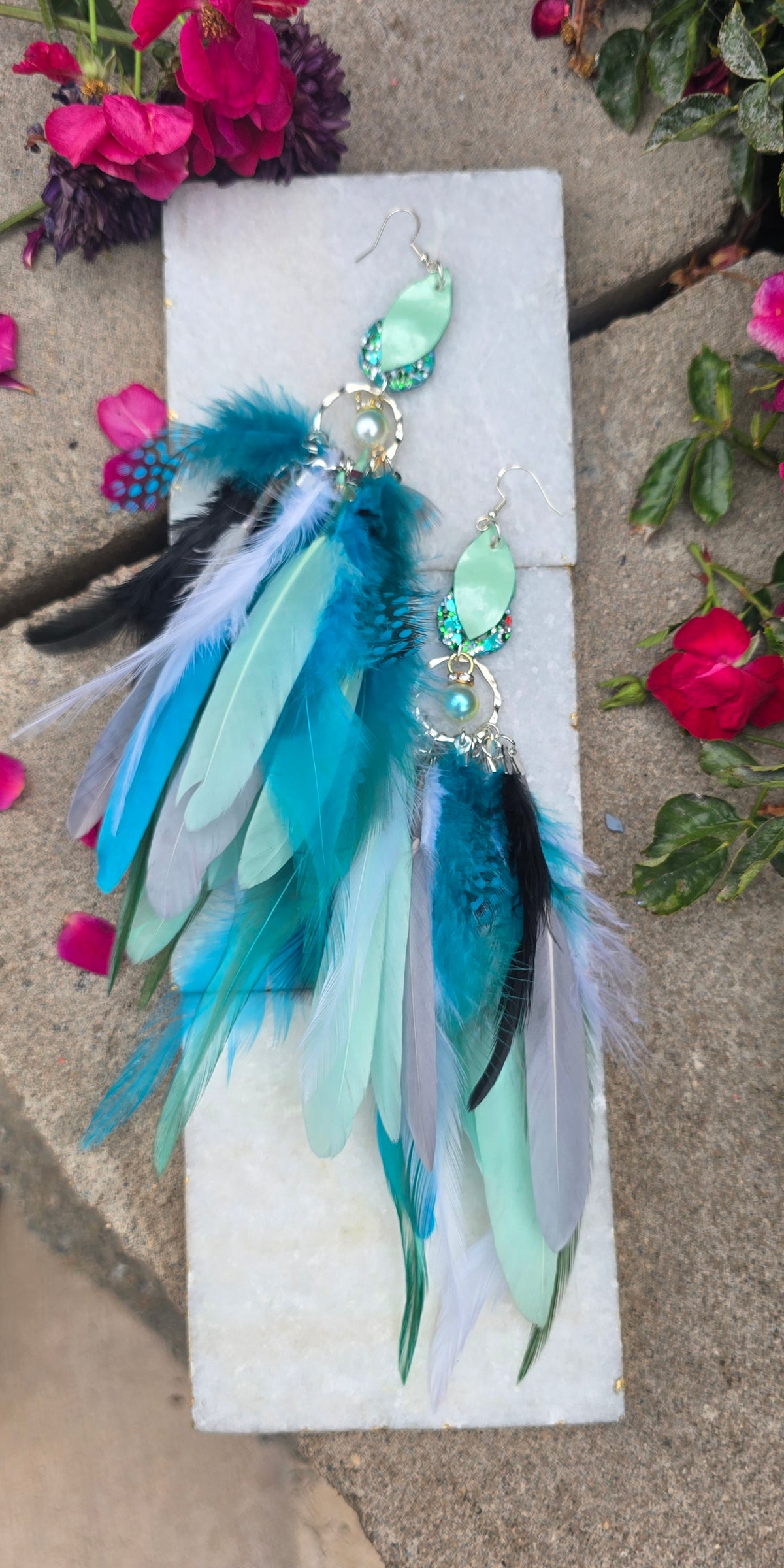 Michelle - Blue Mint Feather Earrings