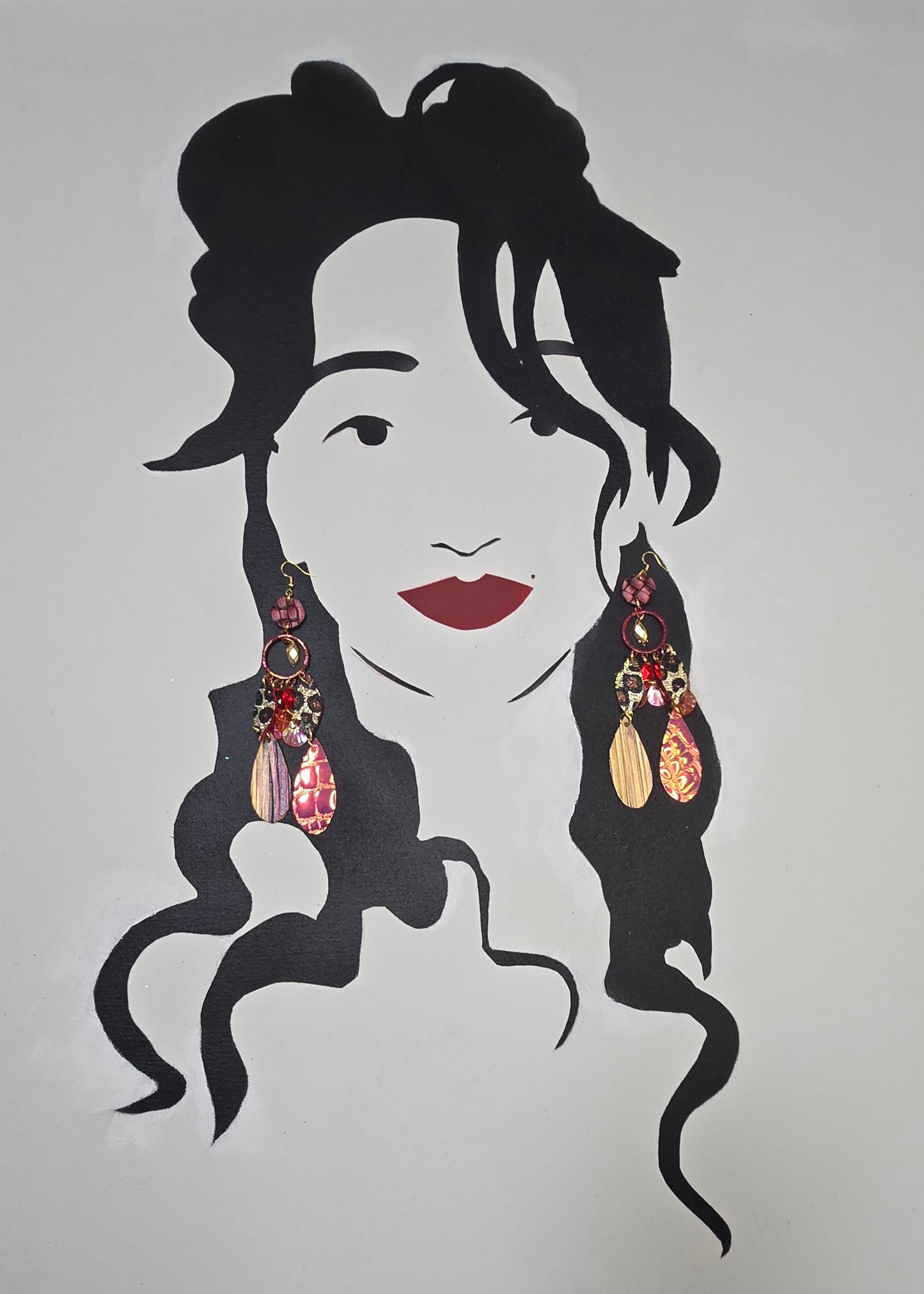 Patricia - Red Animal Print Dangle Earrings