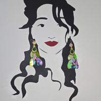 Krista - Green Pink Iridescent Dangle Earrings