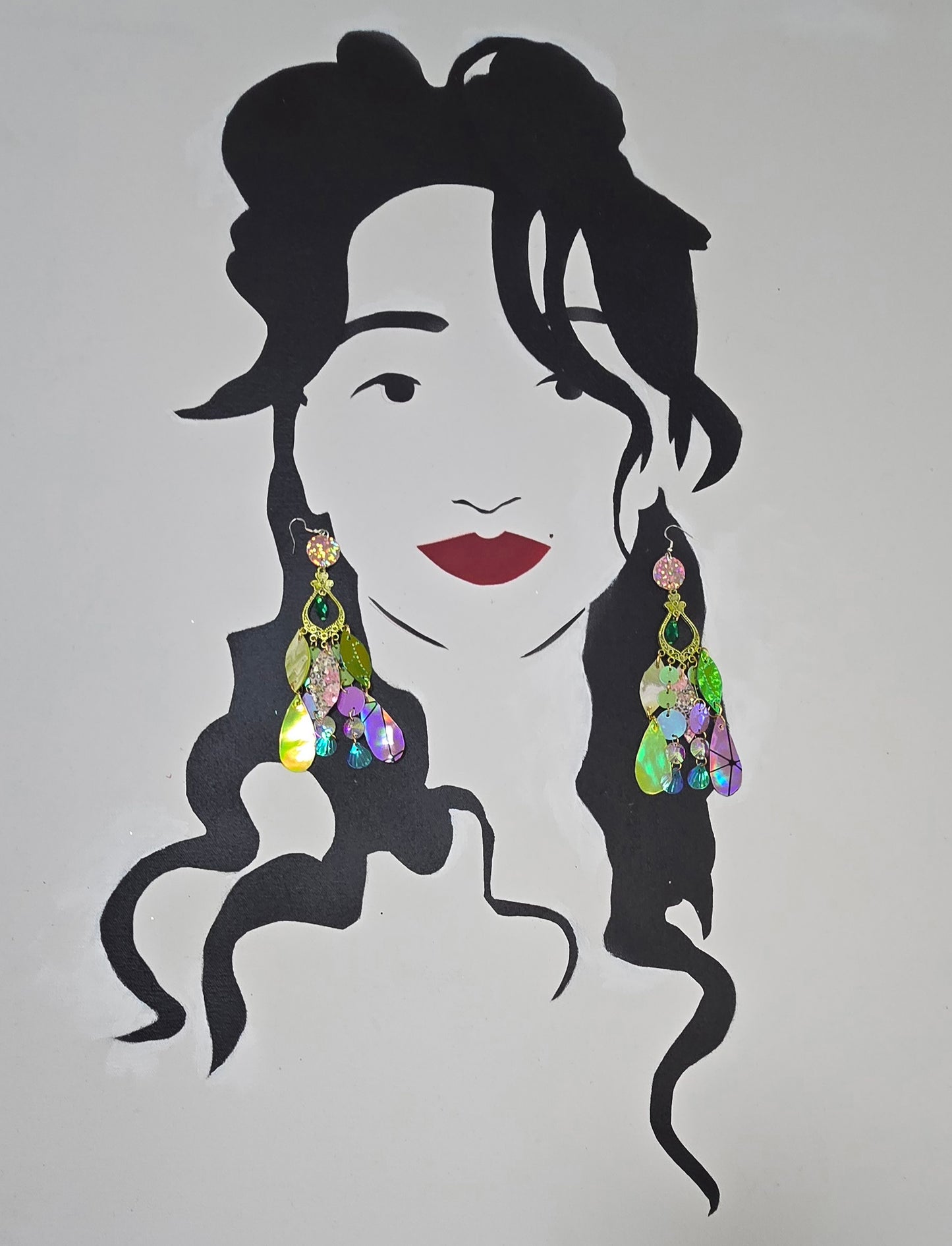 Krista - Green Pink Iridescent Dangle Earrings