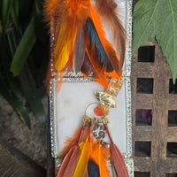 Tricia - Orange Glittery Feather Earrings