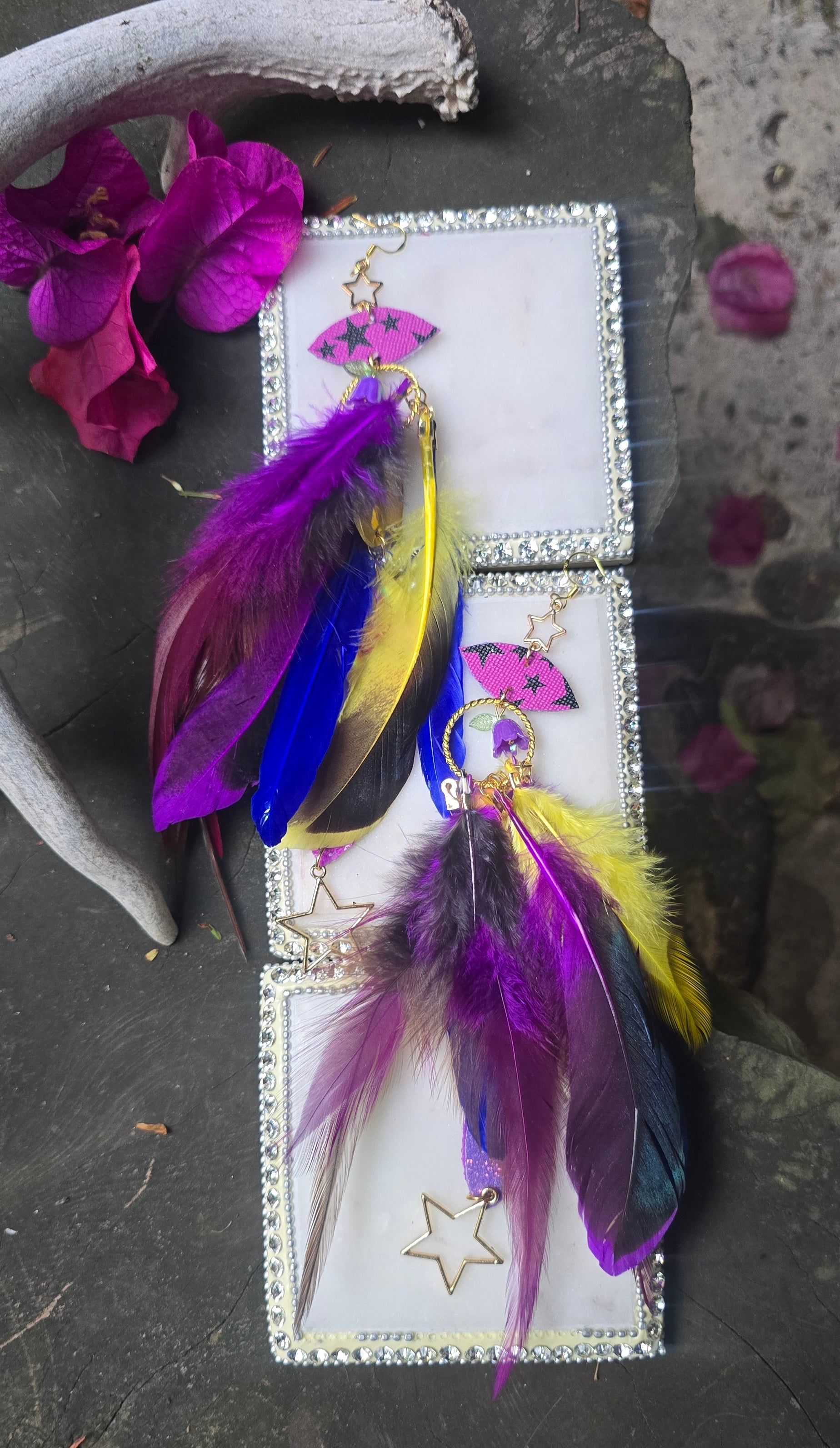 Janis - Sexy Purple Gold Butterfly Feather Earrings