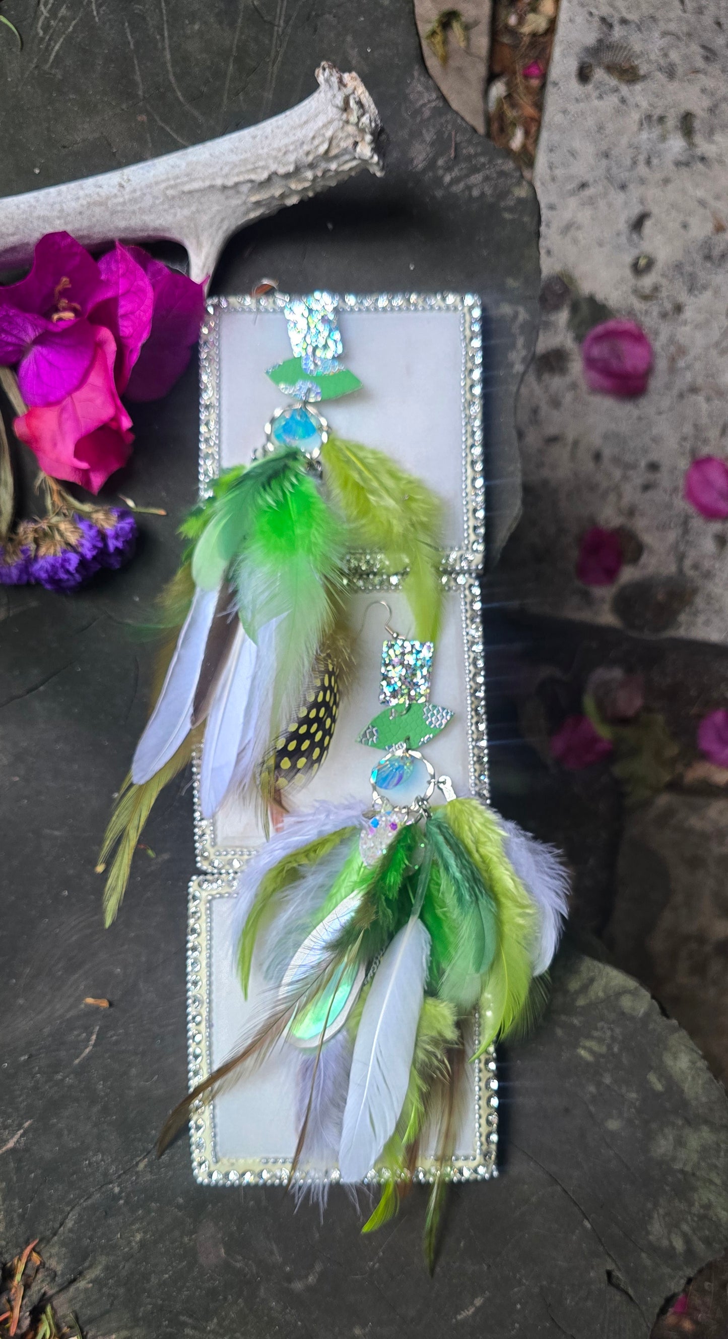 Angela - Green Feather Earrings