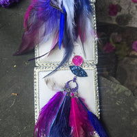 Cheryl - Blue Hot Pink Glittery Feather Earrings