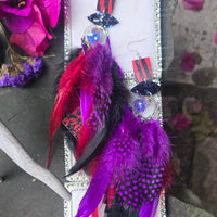 Kayla - Red Purple Feather Earrings