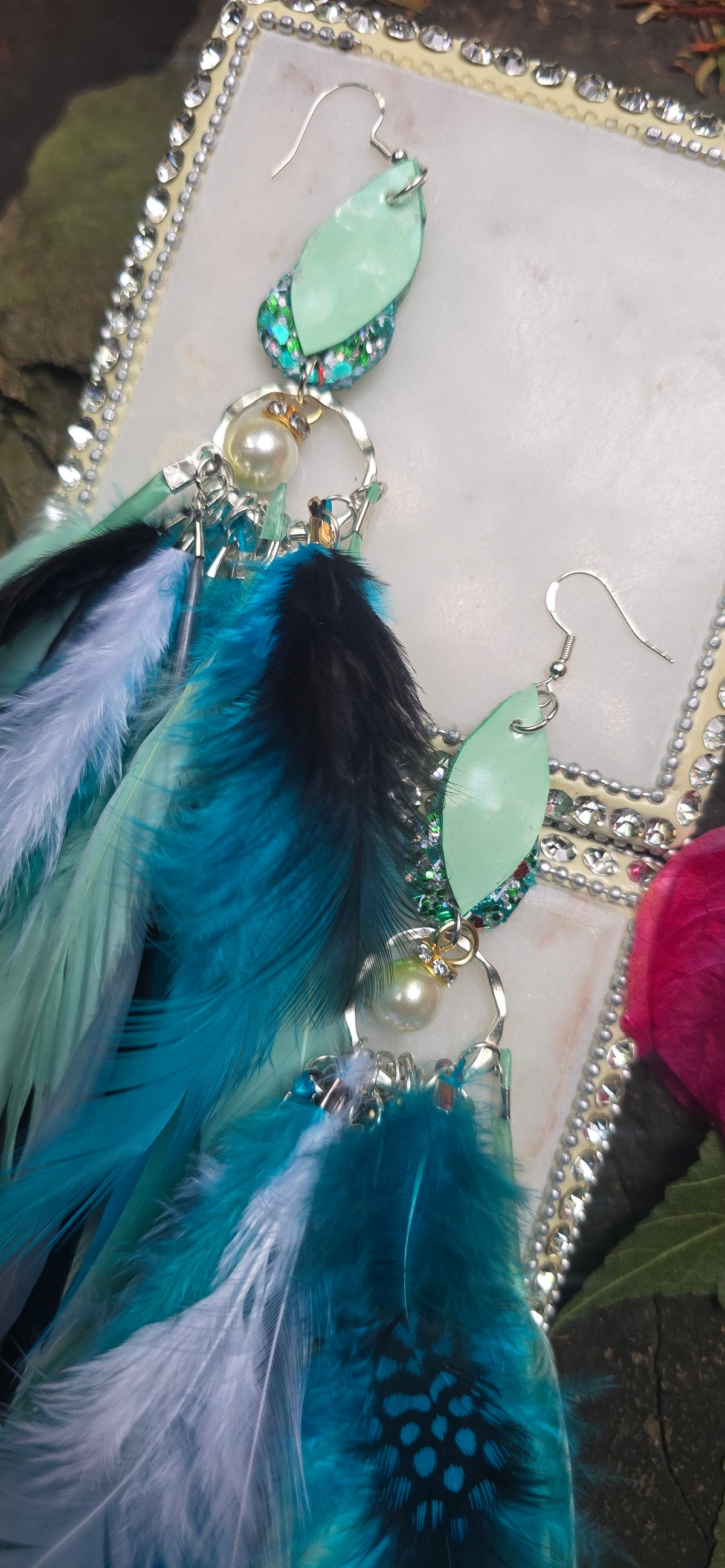 Michelle - Blue Mint Feather Earrings